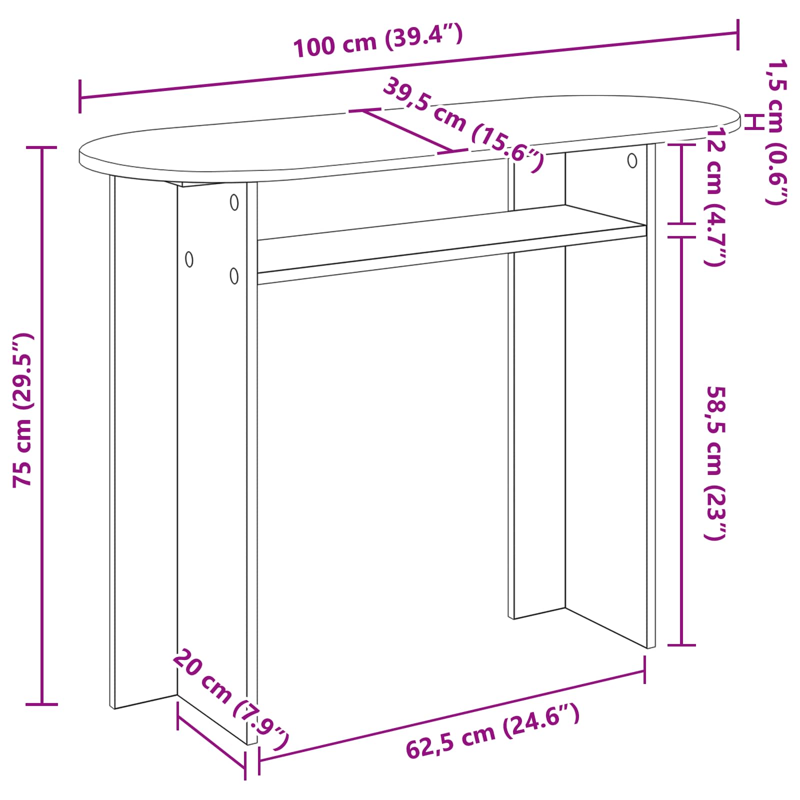 Konsolbord 100 X 39,5 X 75 Cm Konstrueret Træ - Billede 9