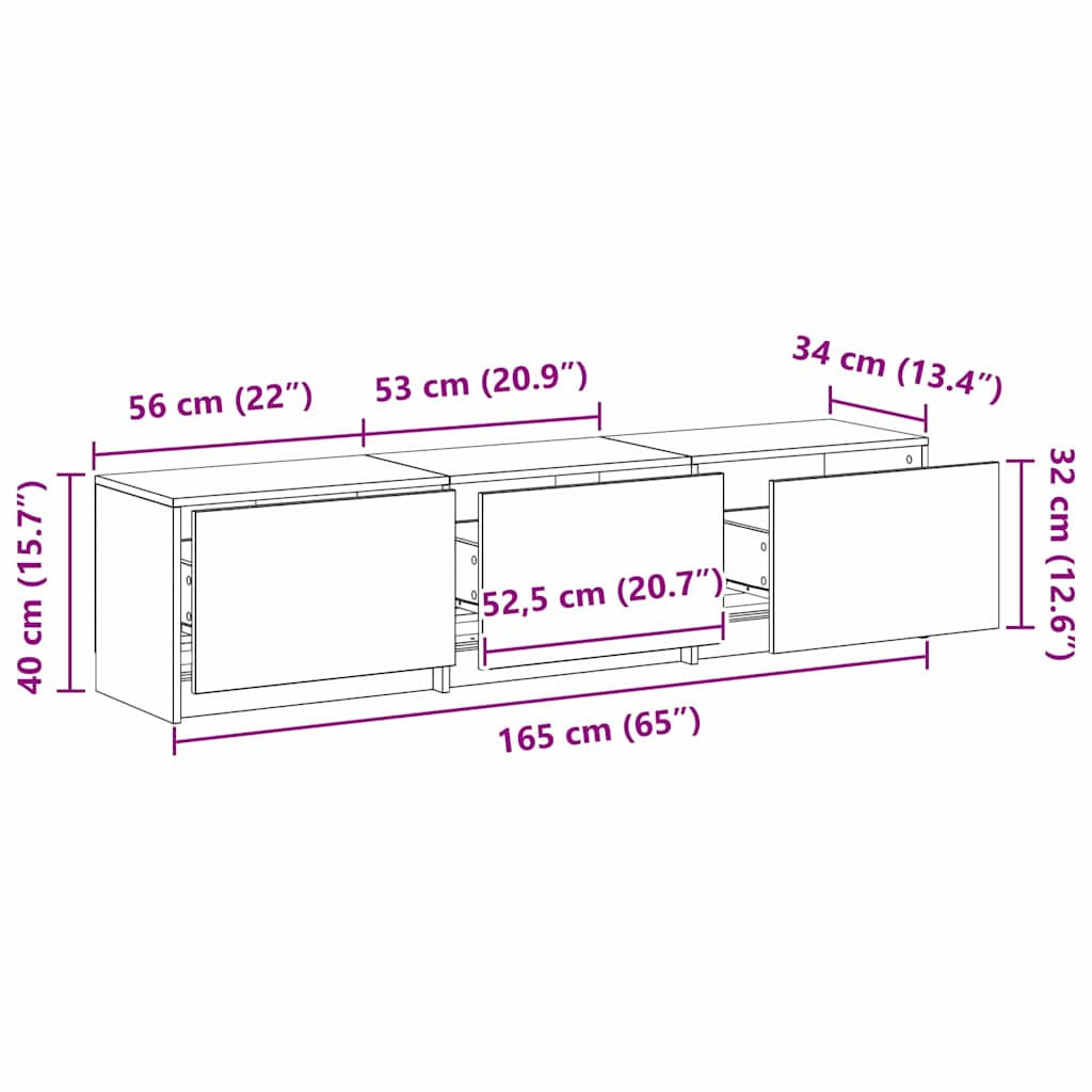 Tv-bord Med Led 165 X 34 X 40 Cm Konstrueret Træ - Billede 14