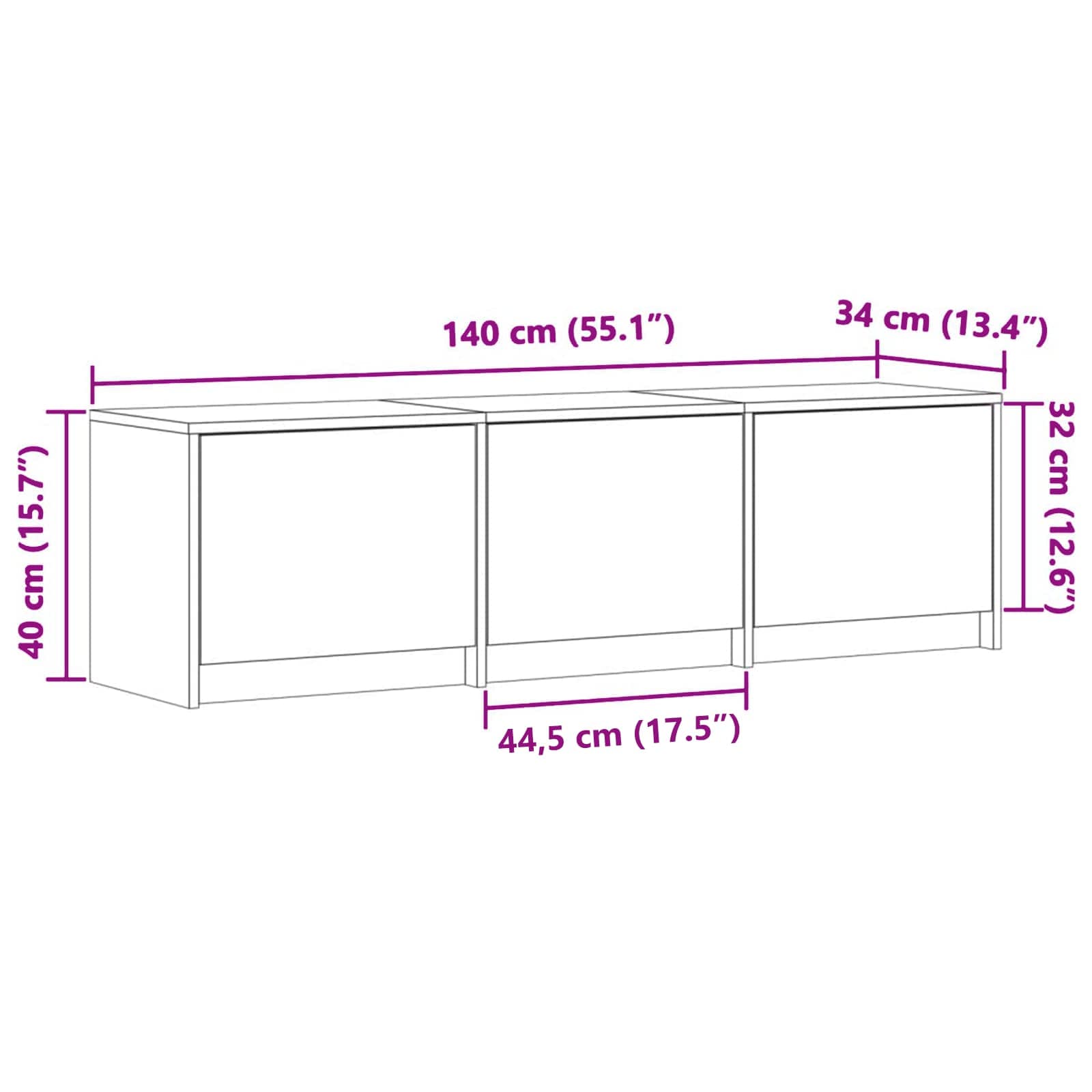 Tv-skab Med Led 140 X 34 X 40 Cm Konstrueret Træ - Billede 12