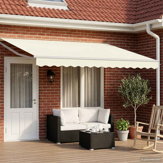 Manuel Udtrækkelig Markise Med Led Creme Og Hvid 4 × 3 M - Hovedbillede