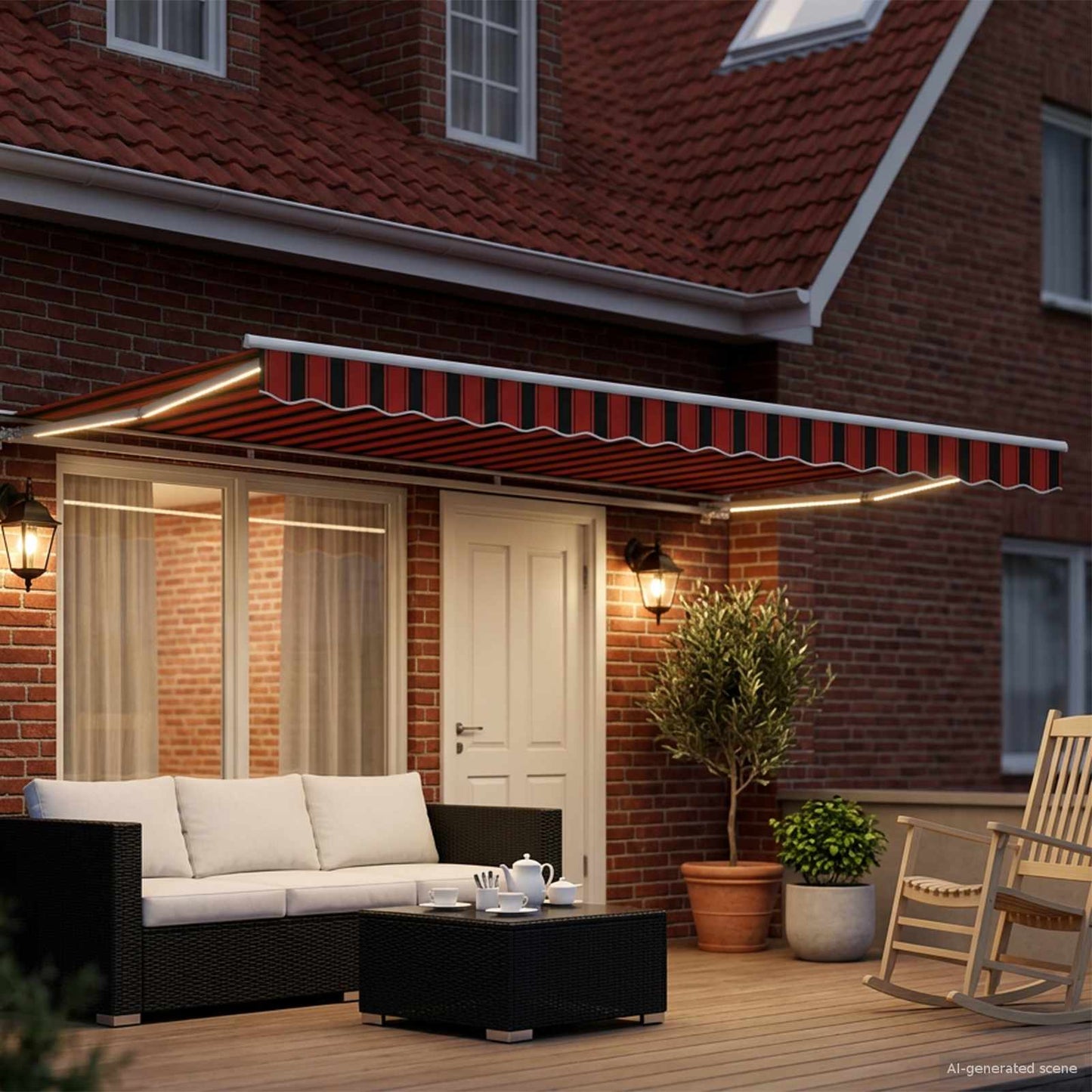 Manuel Markise-ramme Med Led-lys Orange, Sort Og 4,5 × 3 M - Billede 3
