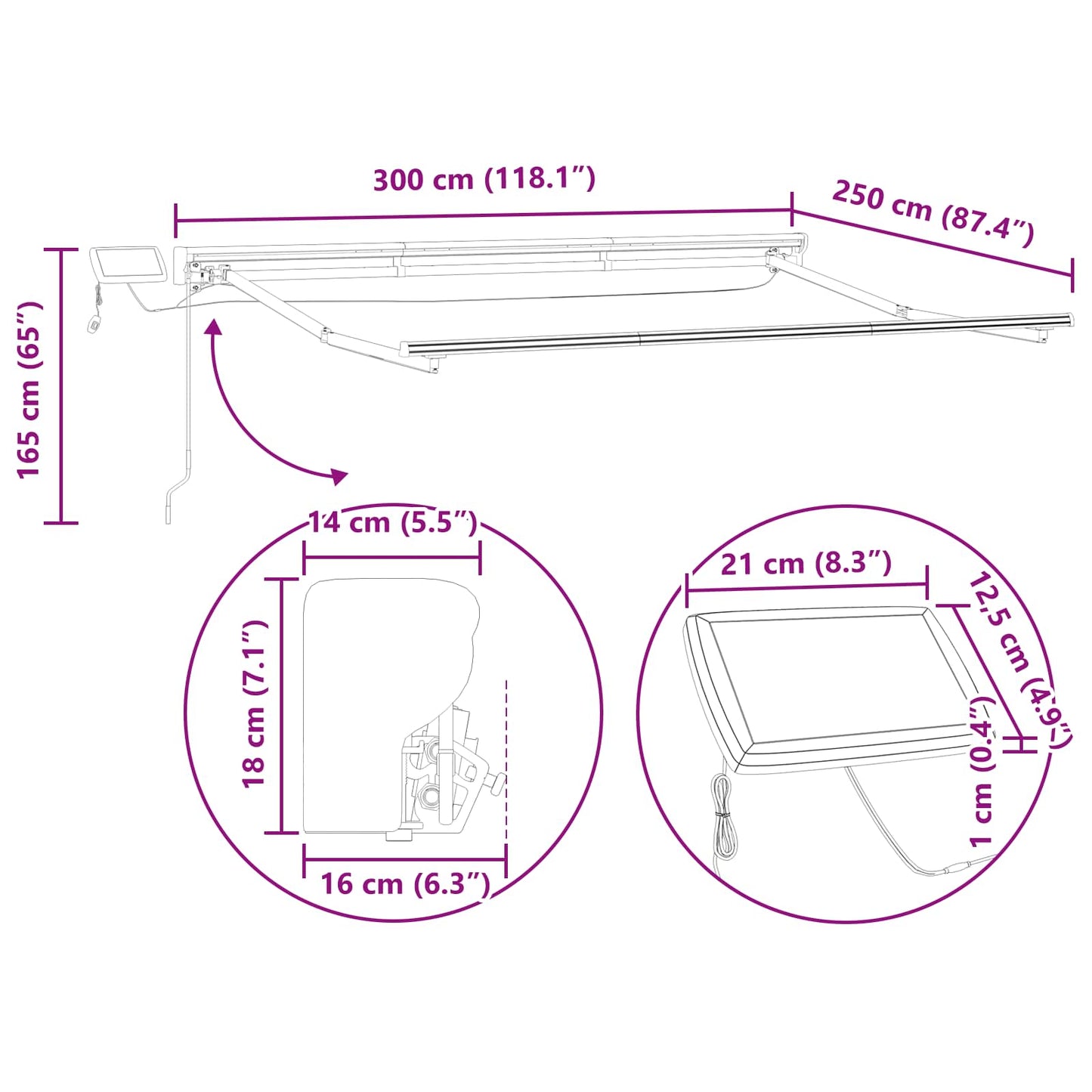 Manuel Markise-ramme Med Led-lys Sort Og Anthracit 3 X 2,5 M - Billede 13