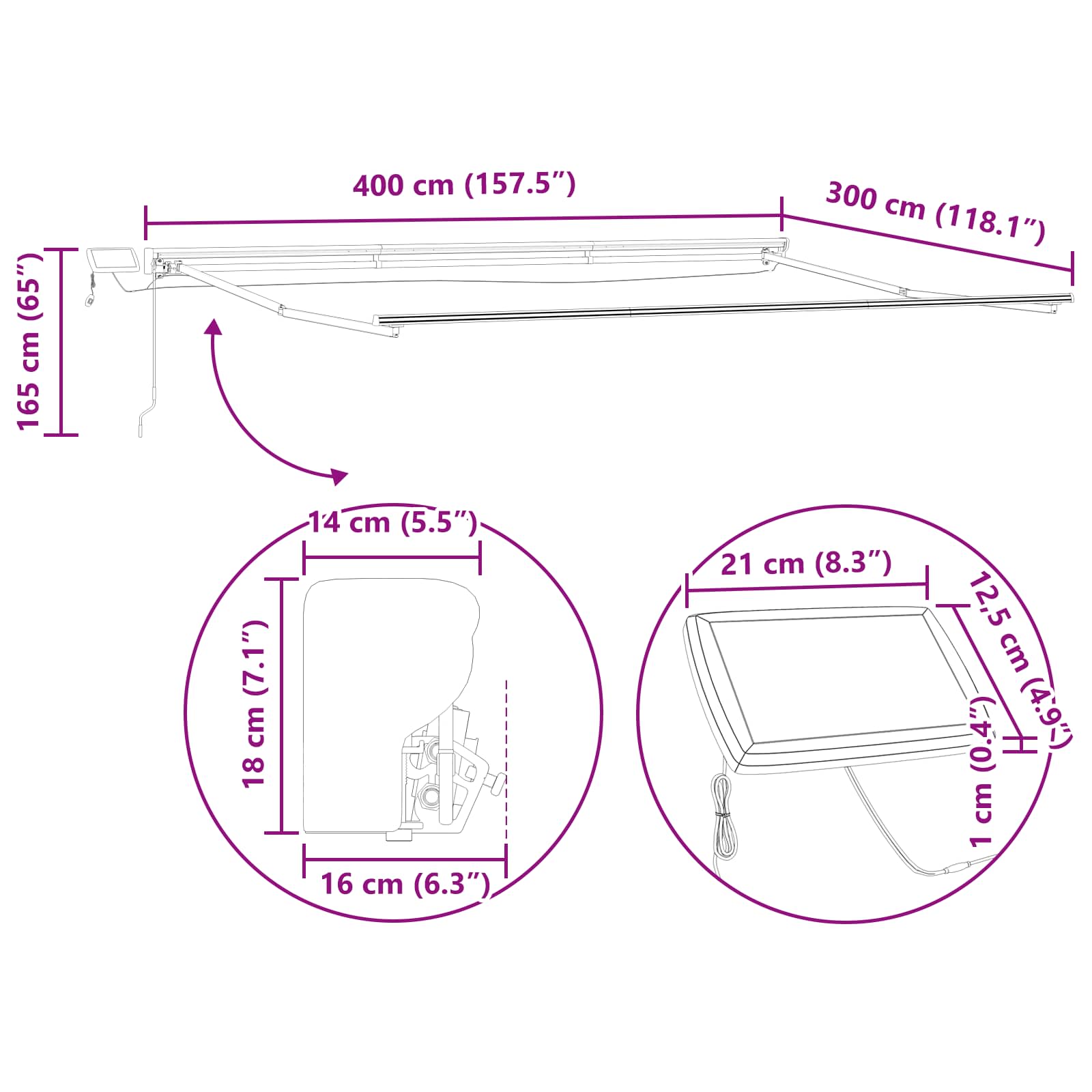 Manuel Markise-ramme Med Led-lys 4 × 3 M - Billede 13