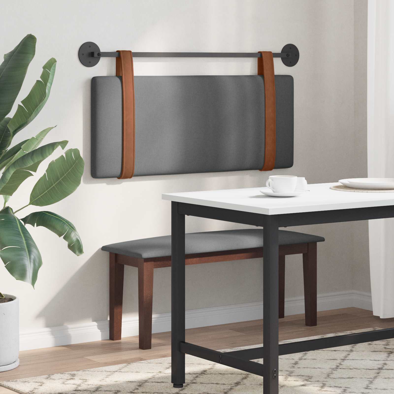 Hængende Hovedgavl Ensfarvet Mørkegrå 110 X 55 X 5 Cm Antik Pu - Billede 4