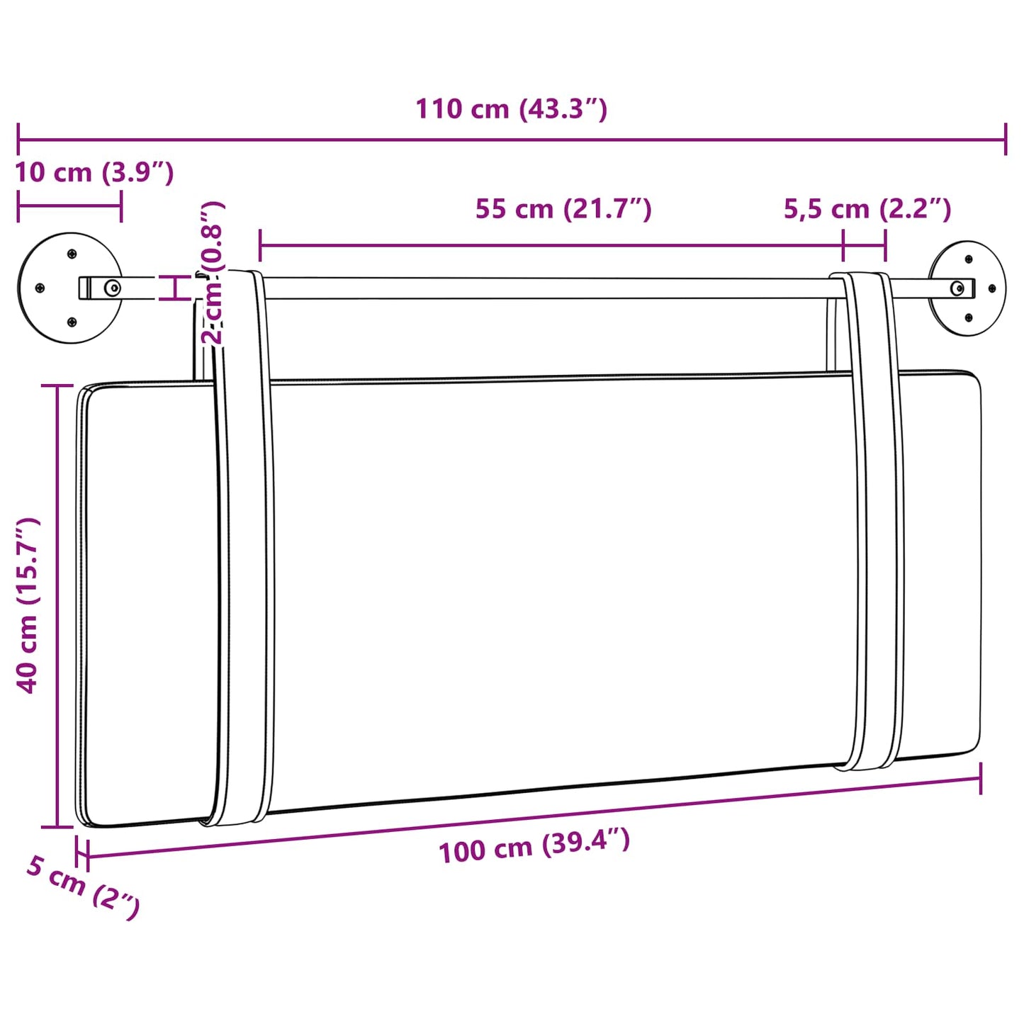 Hængende Hovedgavl Ensfarvet Mørkegrå 110 X 55 X 5 Cm Antik Pu - Billede 12