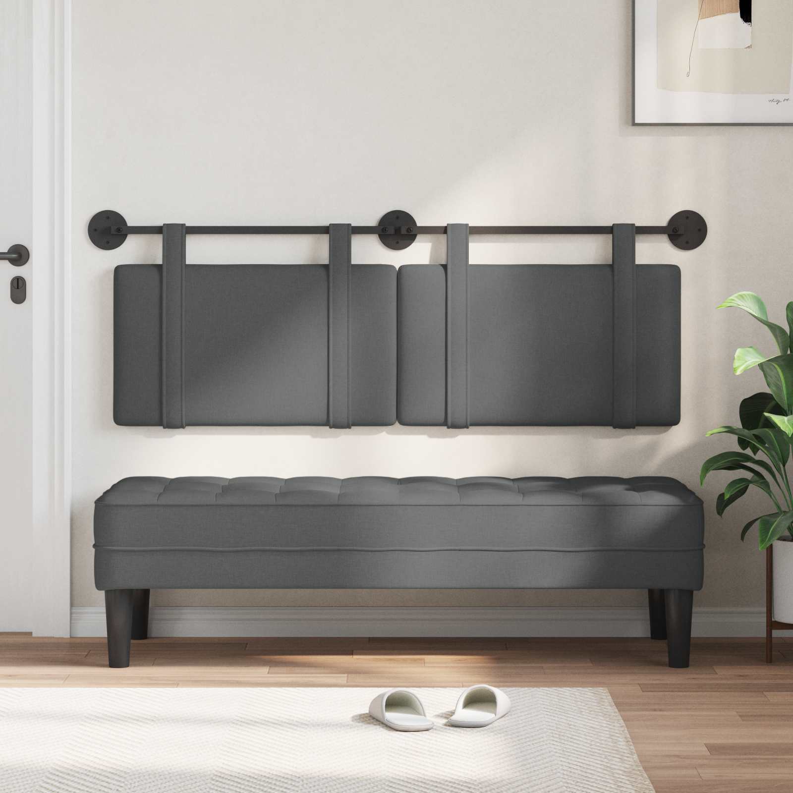 Hængende Hovedgavl Vægmonteret Mørkegrå 130 X 55 X 5 Cm Stof - Billede 3