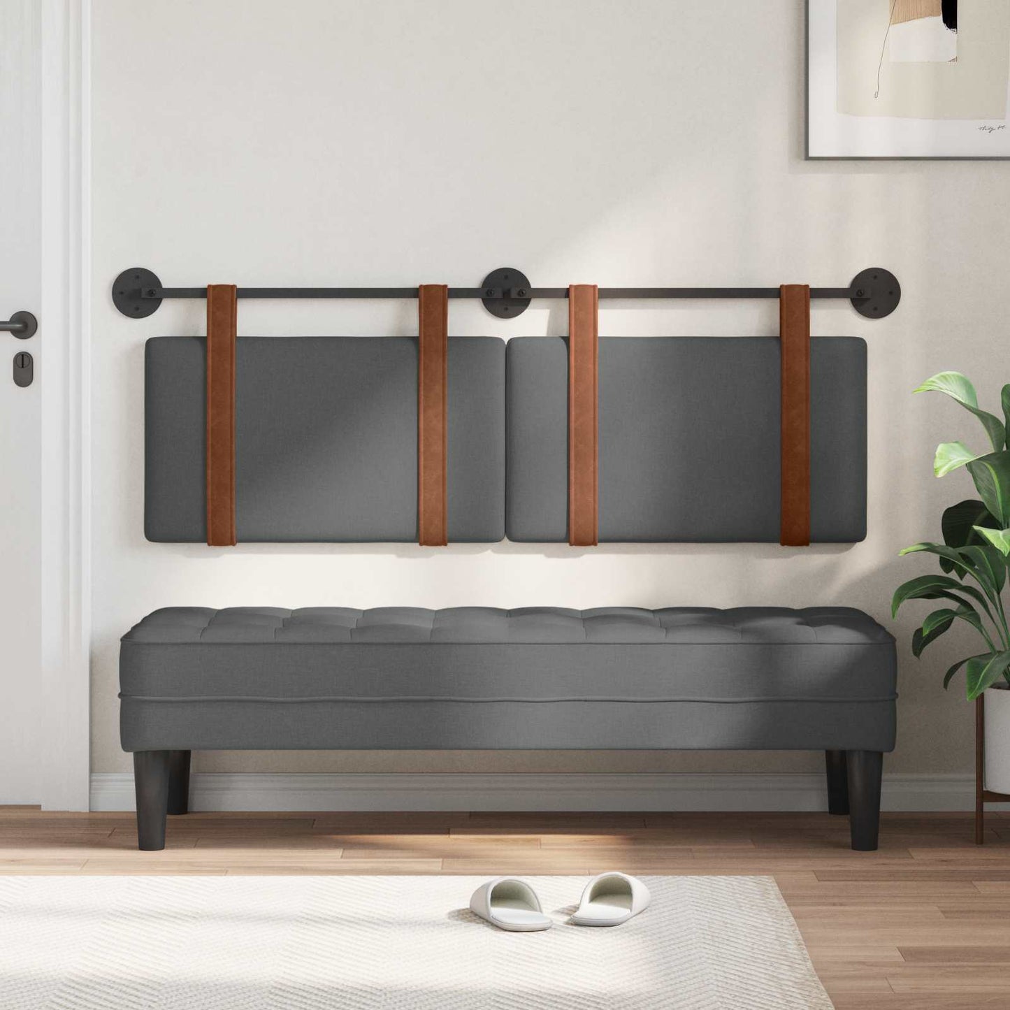 Hængende Hovedgavl Ensfarvet Mørkegrå 130 X 55 X 5 Cm Antik Pu - Billede 3