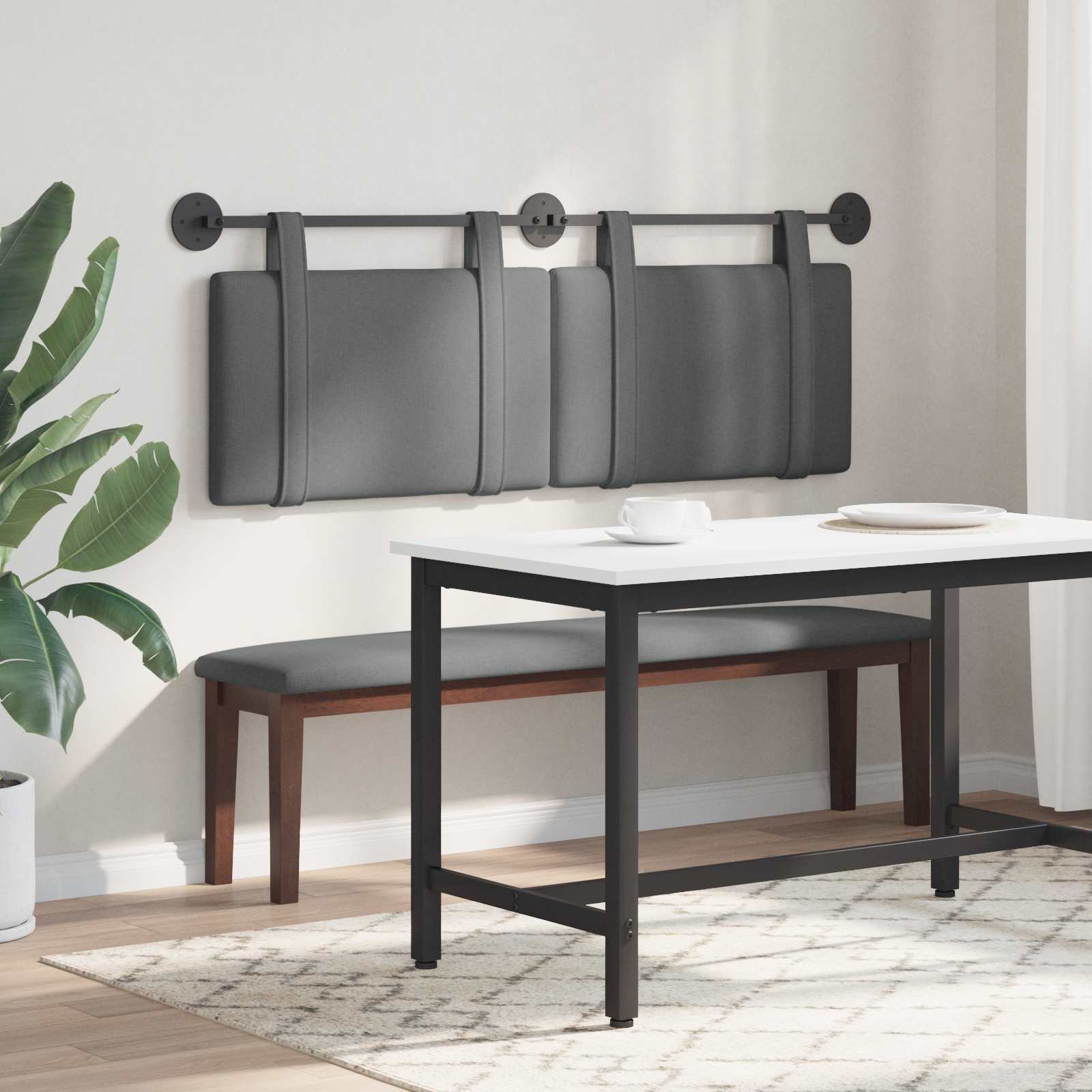 Hængende Hovedgavl Vægmonteret Mørkegrå 150 X 55 X 5 Cm Stof - Billede 4