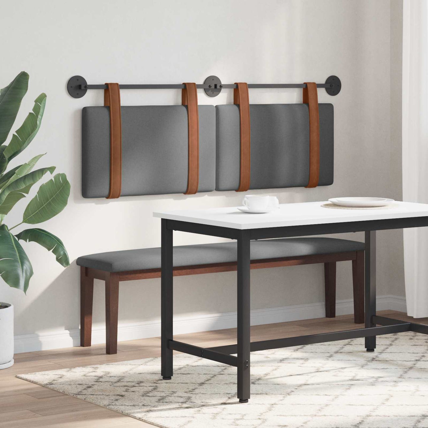 Hængende Hovedgavl Ensfarvet Mørkegrå 150 X 55 X 5 Cm Antik Pu - Billede 4