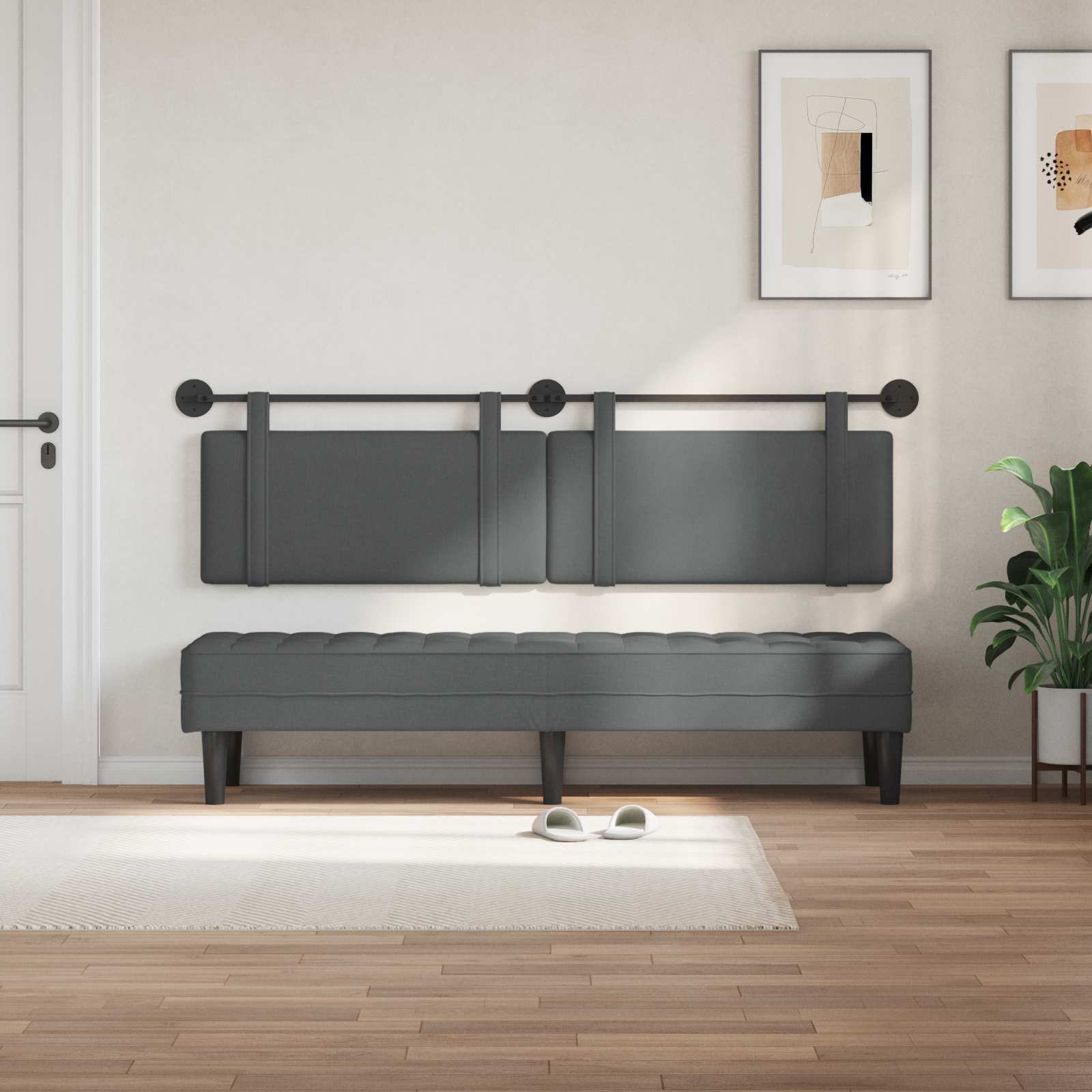 Hængende Hovedgavl Vægmonteret Mørkegrå 170 X 55 X 5 Cm Stof - Billede 3