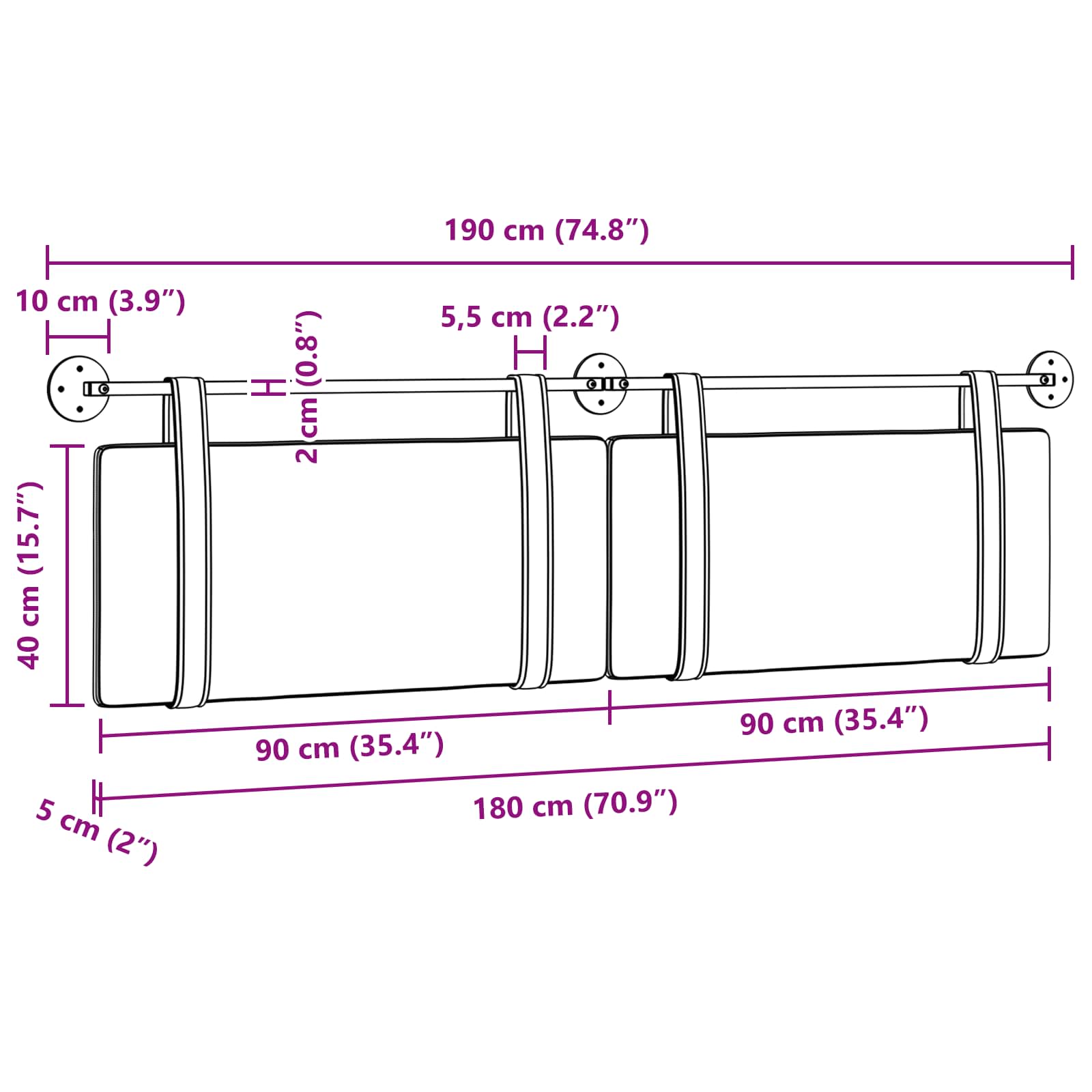 Hængende Hovedgavl Skinnende 190 X 55 X 5 Cm Antik Pu - Billede 11