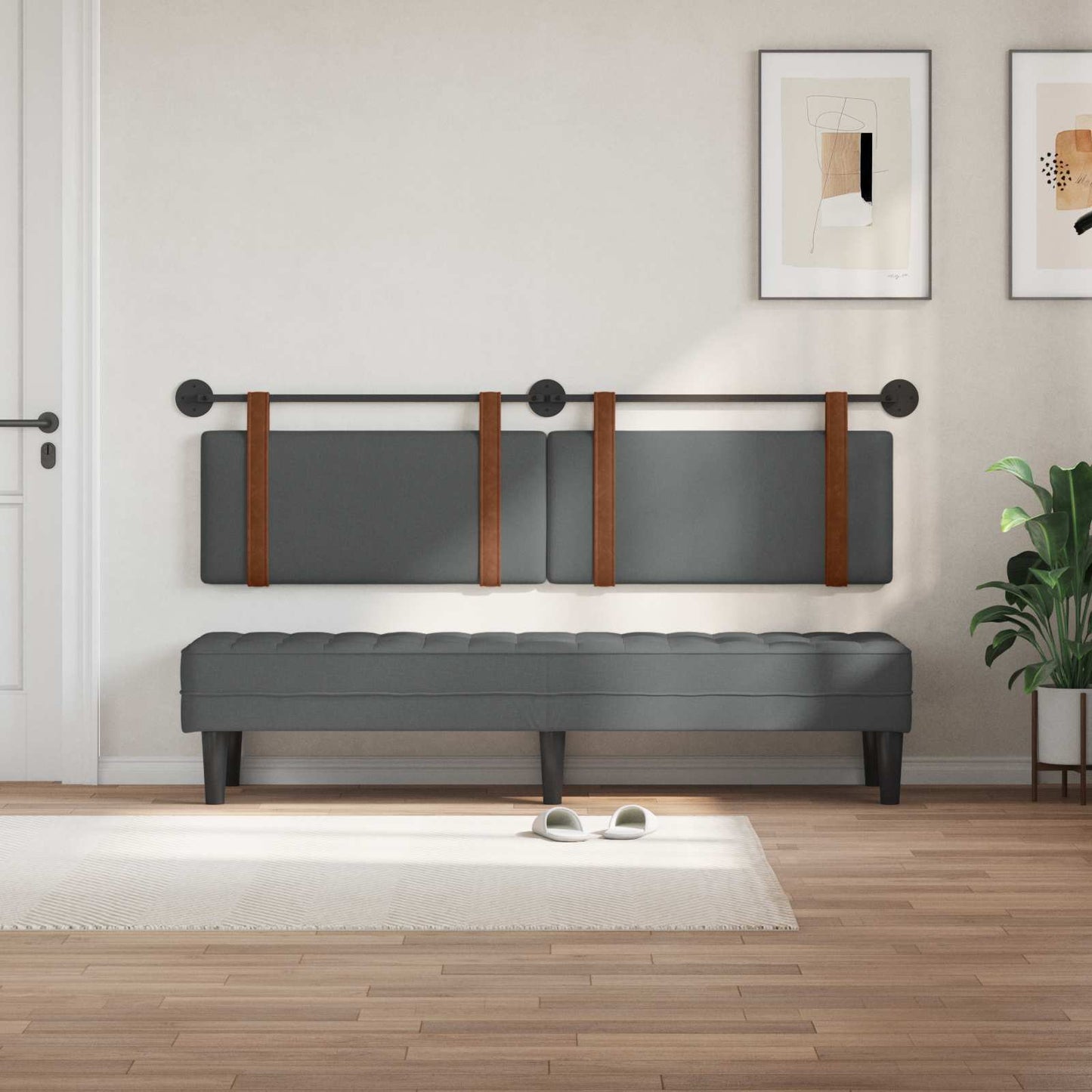 Hængende Hovedgavl Ensfarvet Mørkegrå 190 X 55 X 5 Cm Antik Pu - Billede 3