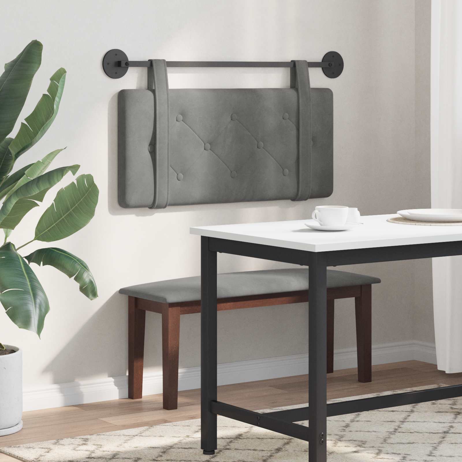 Hængende Hovedgavl Vægmonteret Mørkegrå 90 X 55 X 5 Cm Fløjl - Billede 4