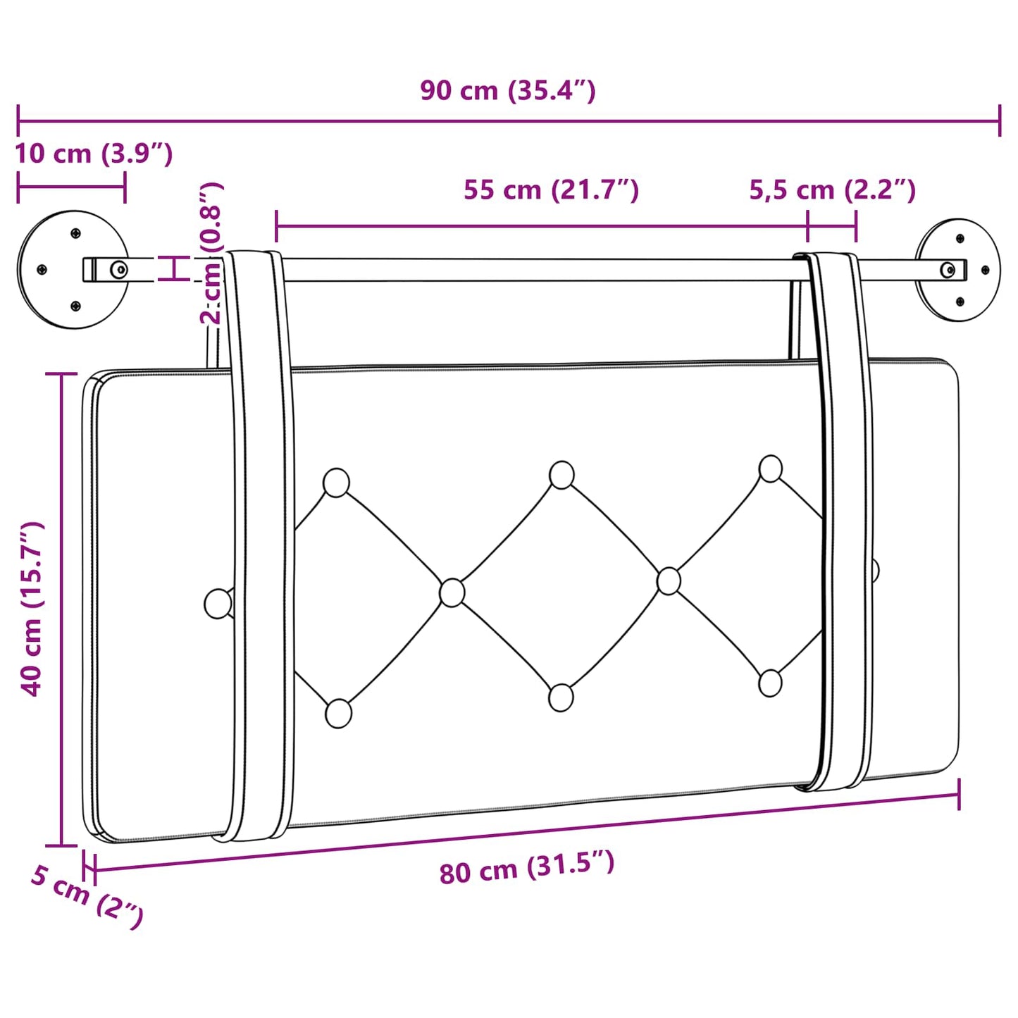 Hængende Hovedgavl Vægmonteret 90 X 55 X 5 Cm Fløjl - Billede 11