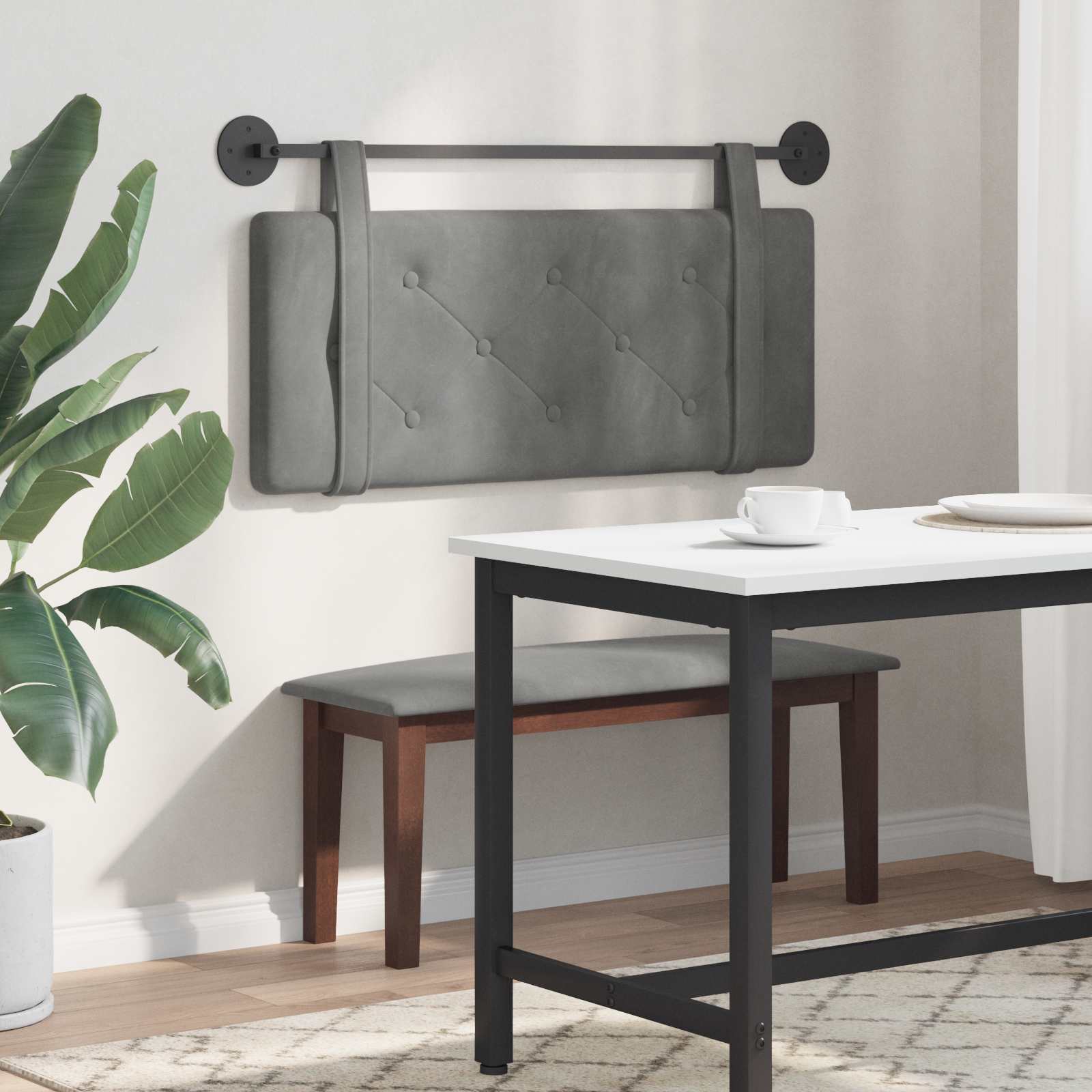 Hængende Hovedgavl Vægmonteret Mørkegrå 110 X 55 X 5 Cm Fløjl - Billede 4