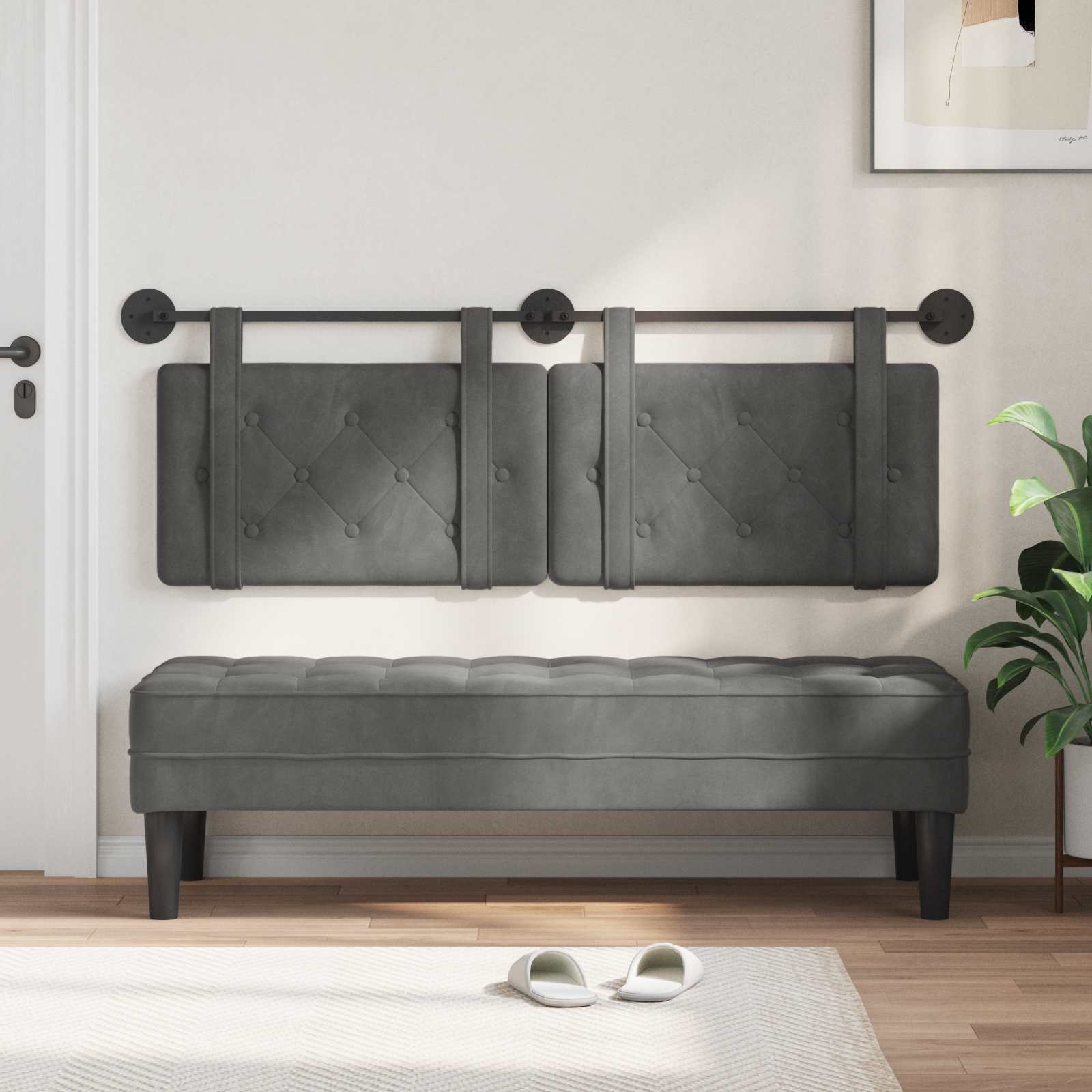 Hængende Hovedgavl Vægmonteret Mørkegrå 130 X 55 X 5 Cm Fløjl - Billede 3