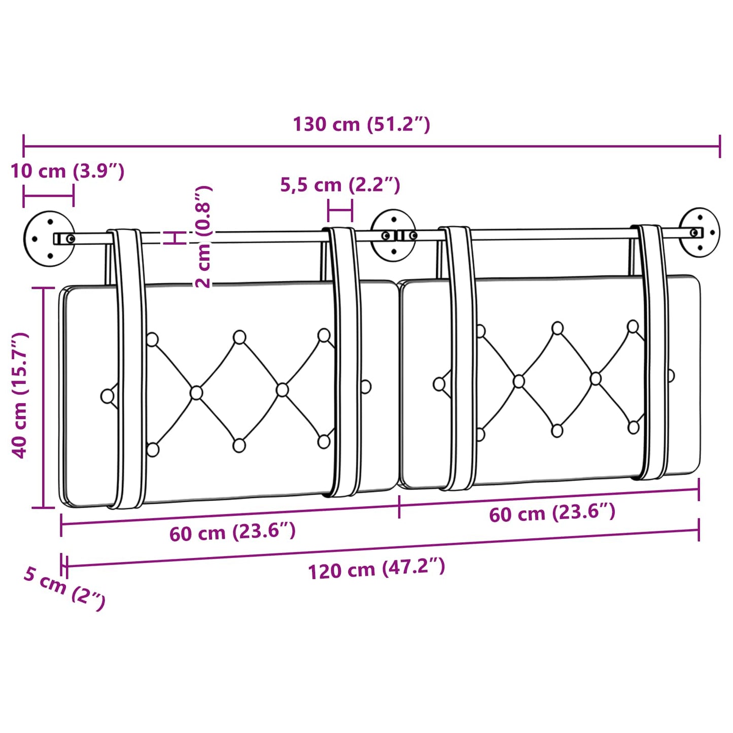 Hængende Hovedgavl Skinnende Brun 130 X 55 X 5 Cm Antik Pu - Billede 11