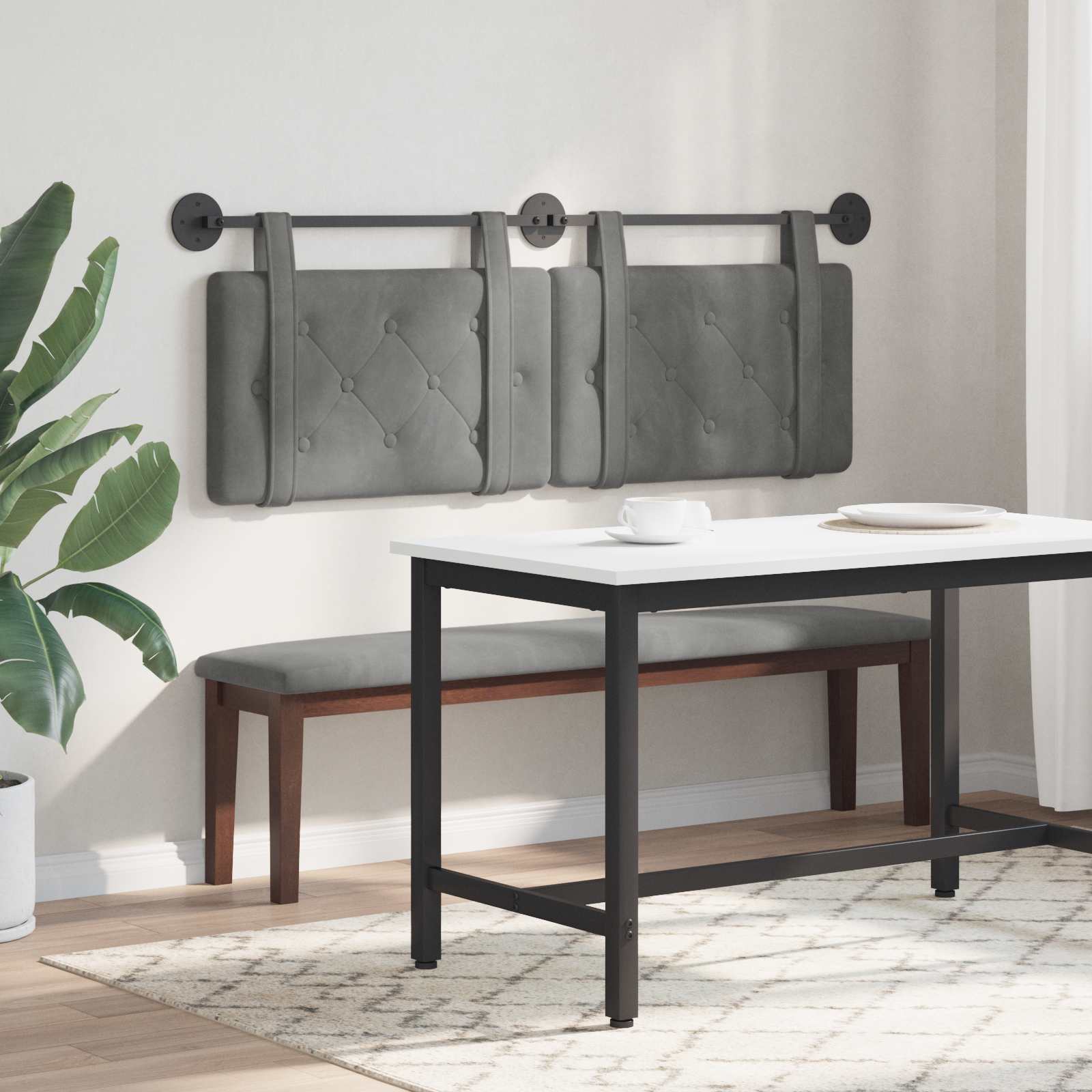 Hængende Hovedgavl Vægmonteret Mørkegrå 150 X 55 X 5 Cm Fløjl - Billede 4