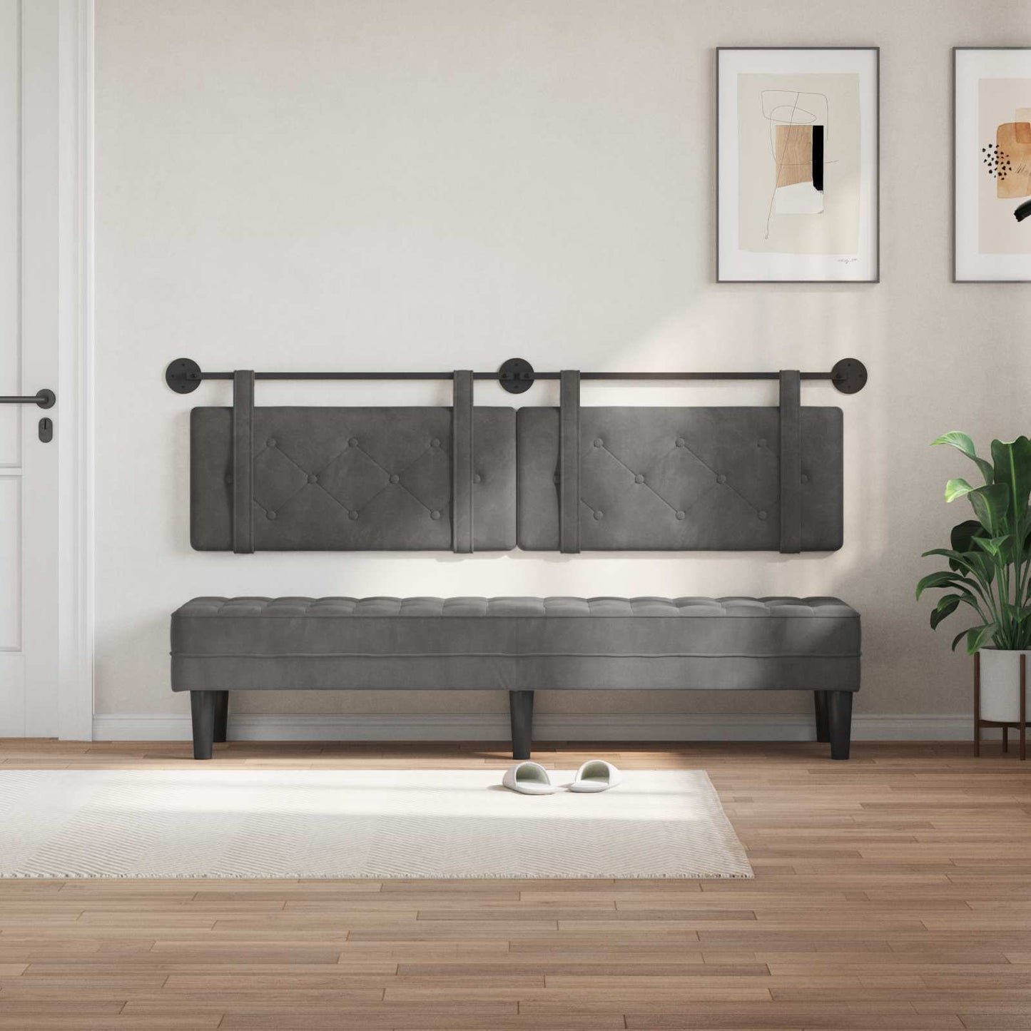 Hængende Hovedgavl Vægmonteret Mørkegrå 170 X 55 X 5 Cm Fløjl - Billede 3
