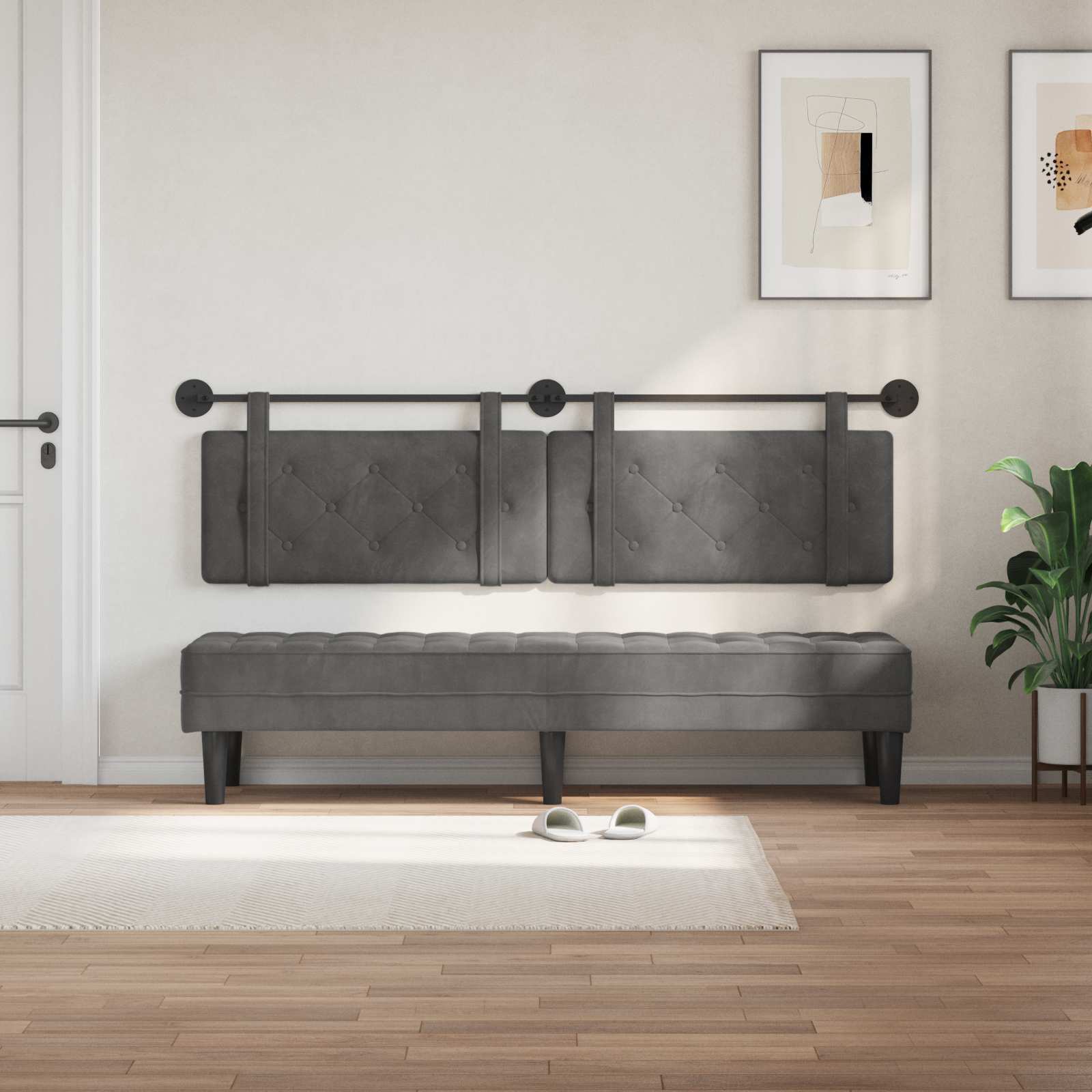 Hængende Hovedgavl Vægmonteret Mørkegrå 190 X 55 X 5 Cm Fløjl - Billede 3