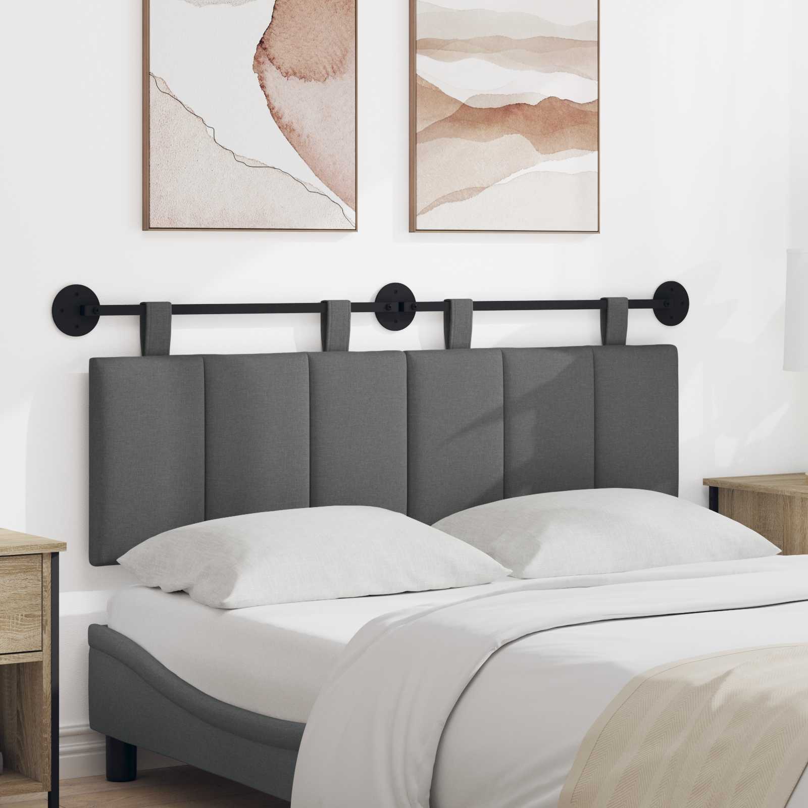 Hængende Hovedgavl Vægmonteret Mørkegrå 150 X 55 X 5 Cm Stof - Hovedbillede