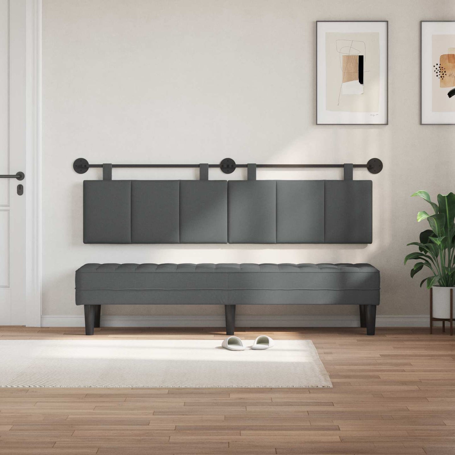 Hængende Hovedgavl Vægmonteret Mørkegrå 170 X 55 X 5 Cm Stof - Billede 3