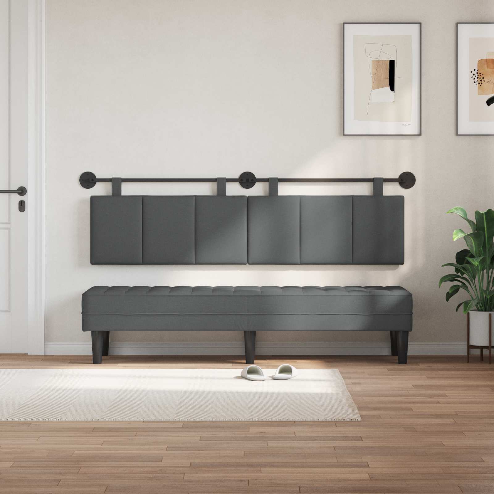 Hængende Hovedgavl Vægmonteret Mørkegrå 170 X 55 X 5 Cm Stof - Billede 3