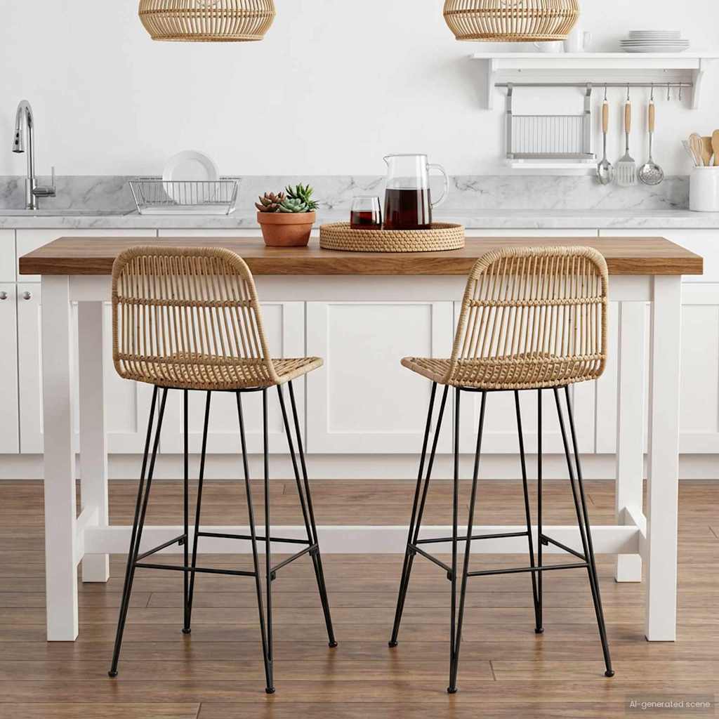 Barbænk 2 Dele 44 X 55 X 109 Cm Rattan Og Stål - Hovedbillede