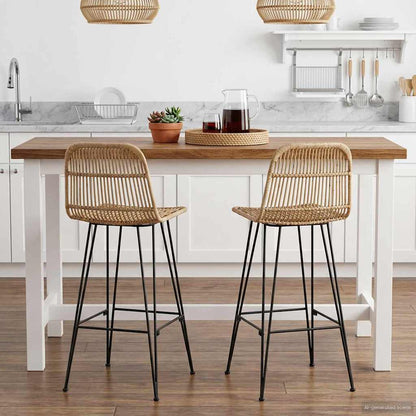 Barbænk 2 Dele 44 X 55 X 109 Cm Rattan Og Stål - Hovedbillede