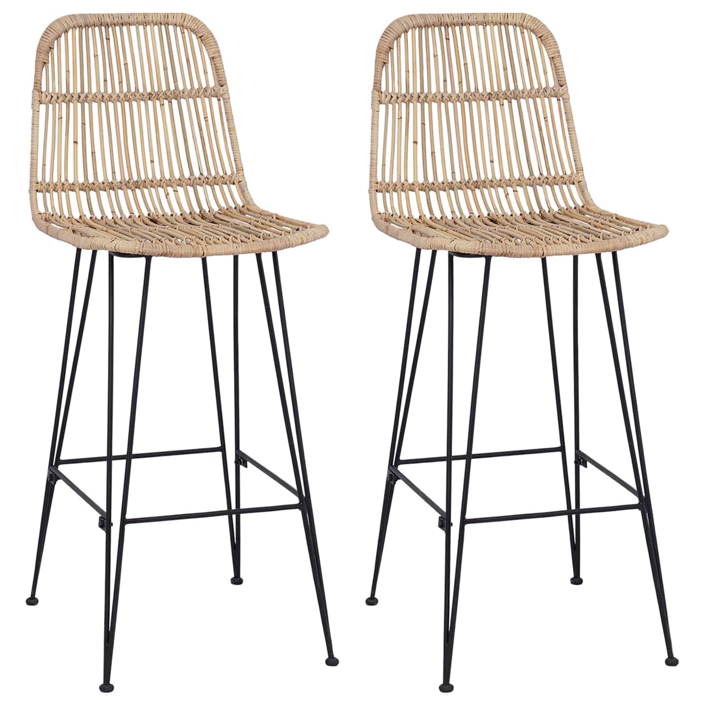 Barbænk 2 Dele 44 X 55 X 109 Cm Rattan Og Stål - Billede 2