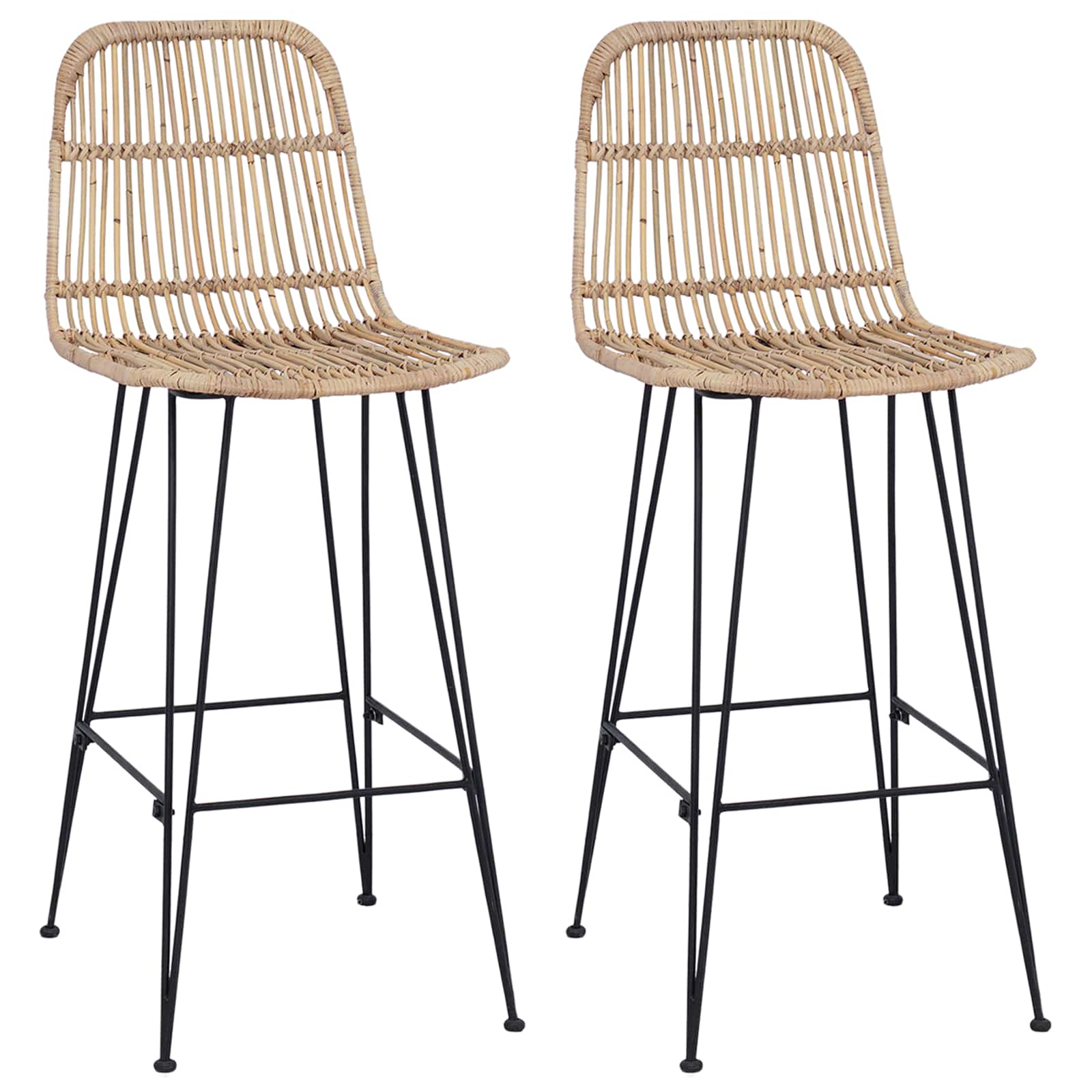 Barbænk 2 Dele 44 X 55 X 109 Cm Rattan Og Stål - Billede 2