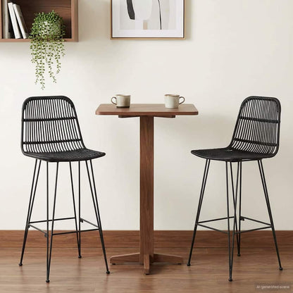 Barbænk 2 Dele 44 X 55 X 109 Cm Rattan Og Stål - Variant 42033211