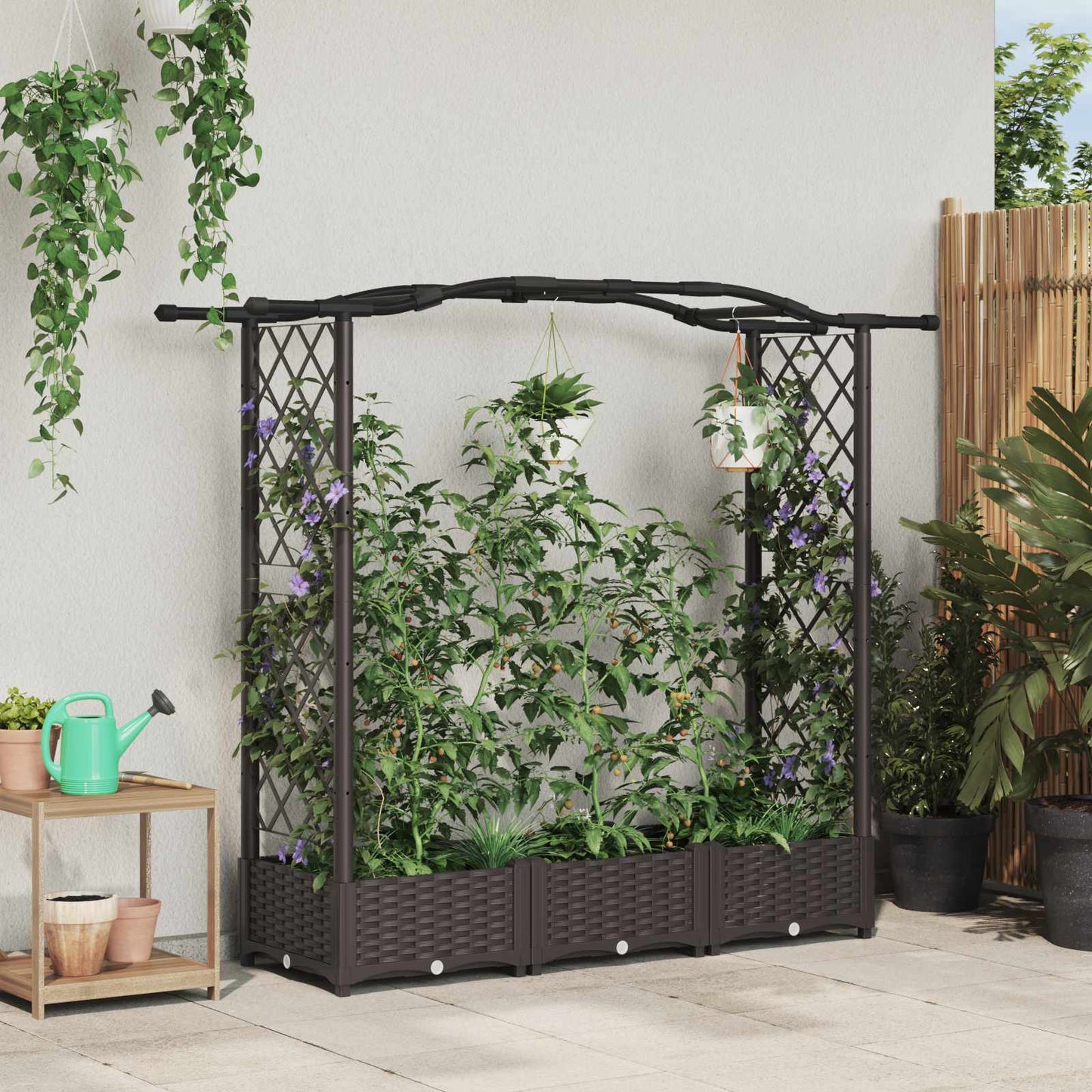 Hævet Bed Med Trellis Og Tag 169 X 40 X 123 Cm Pp - Hovedbillede