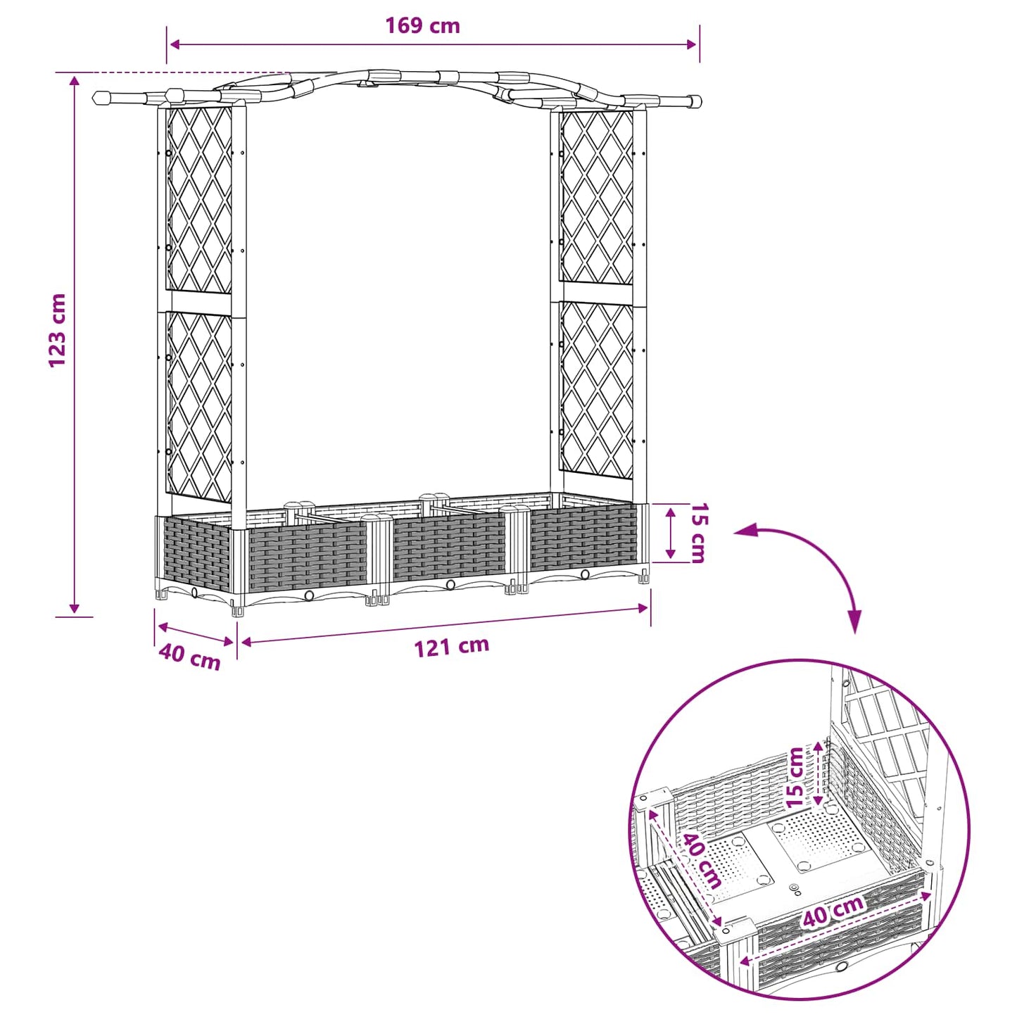 Hævet Bed Med Trellis Og Tag 169 X 40 X 123 Cm Pp - Billede 8
