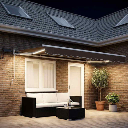 Manuel Markise-ramme Med Led-lys Gråbrun 4 × 3 M - Hovedbillede