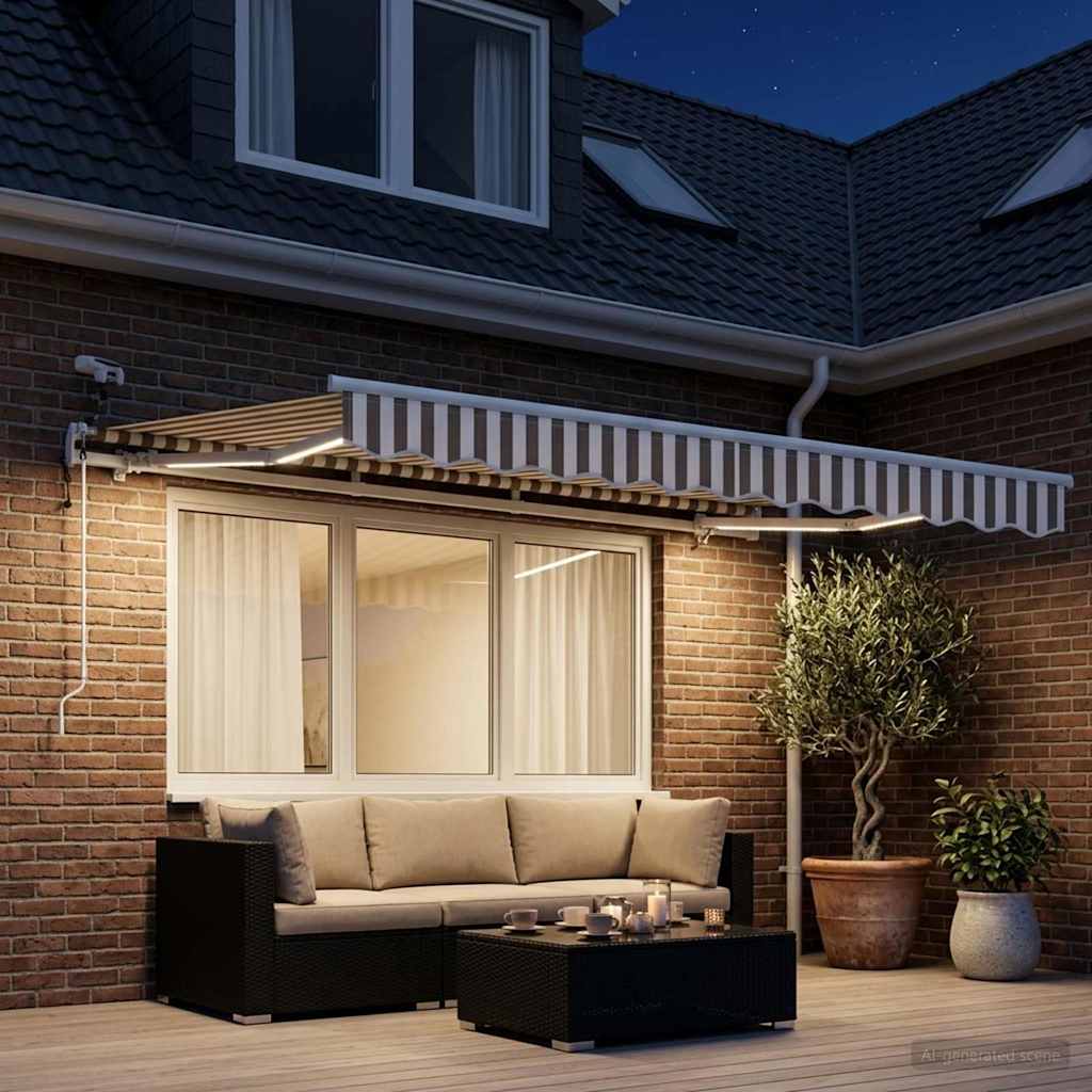 Markiseduge Lys Grå Og Hvid 350 X 250 Cm Polyester - Billede 3