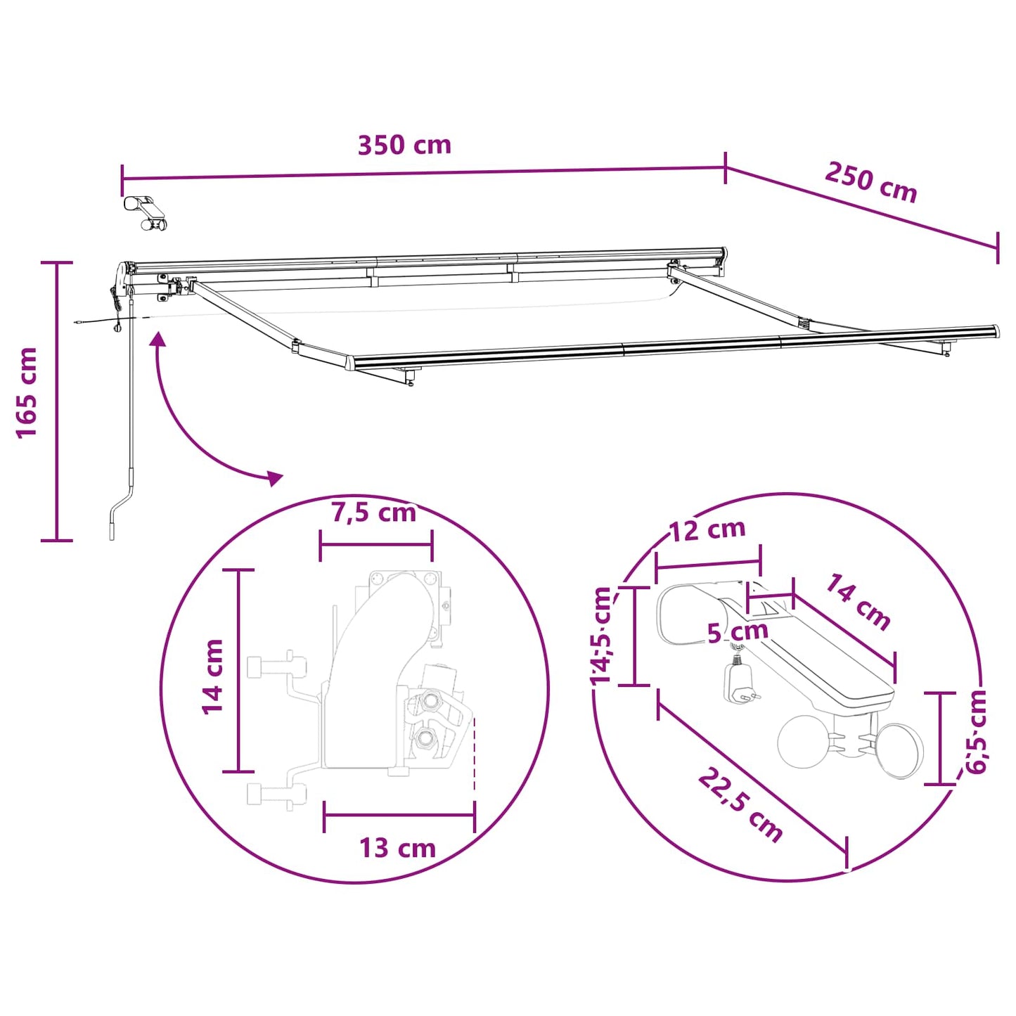 Markiseduge Lys Grå Og Hvid 350 X 250 Cm Polyester - Billede 12