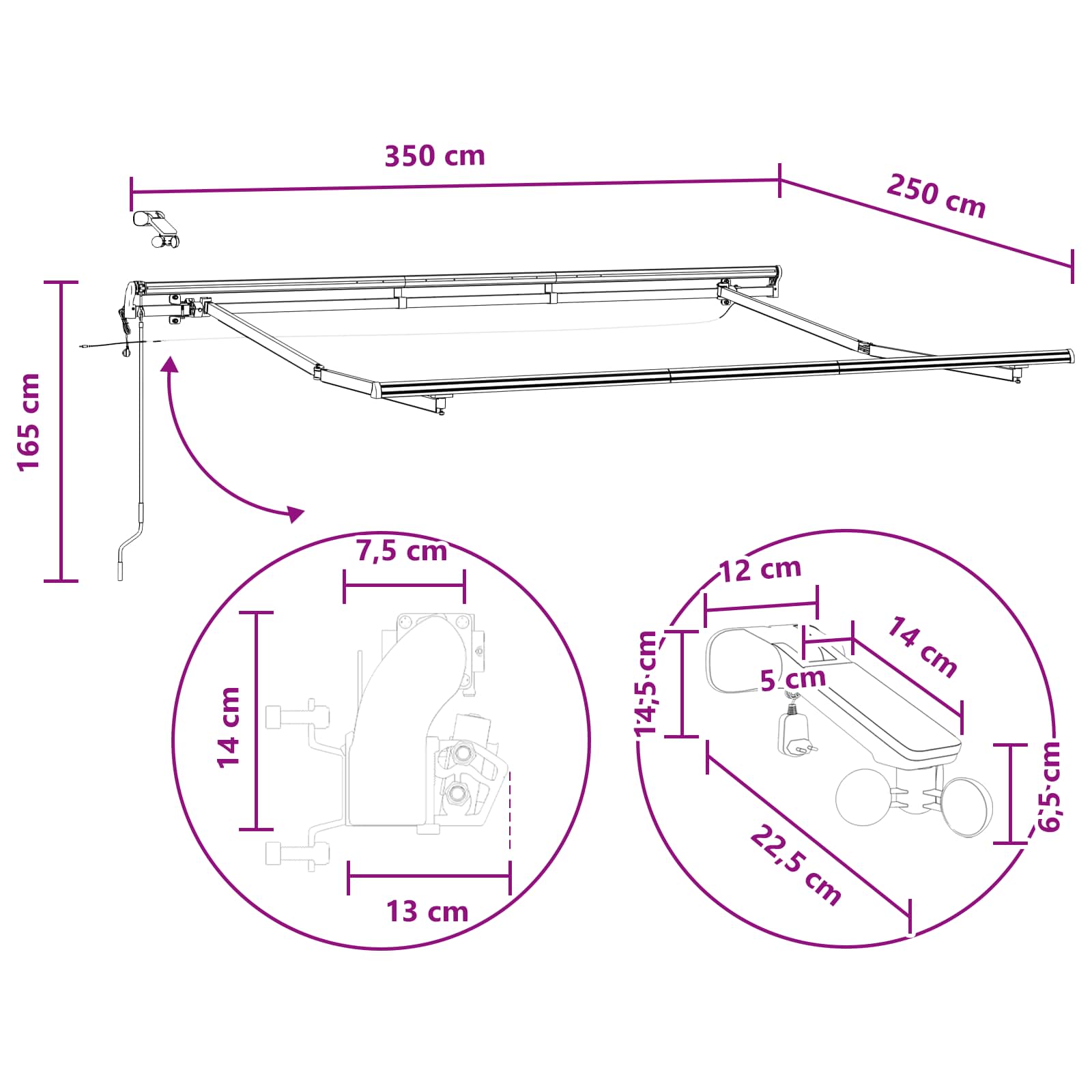 Markiseduge Lys Grå Og Hvid 350 X 250 Cm Polyester - Billede 12