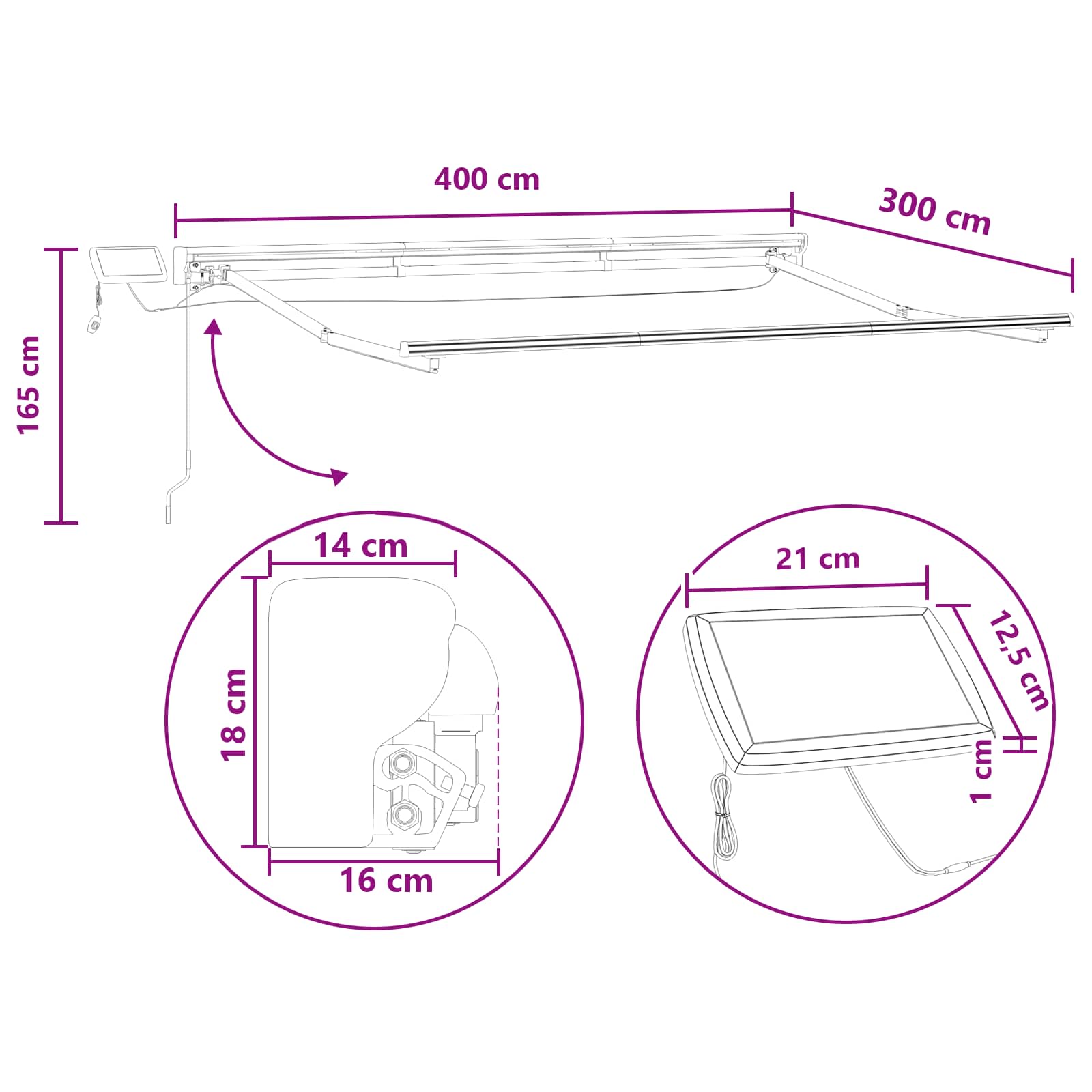 Manuel Markise-ramme Med Led-lys Gråbrun 4 × 3 M - Billede 10