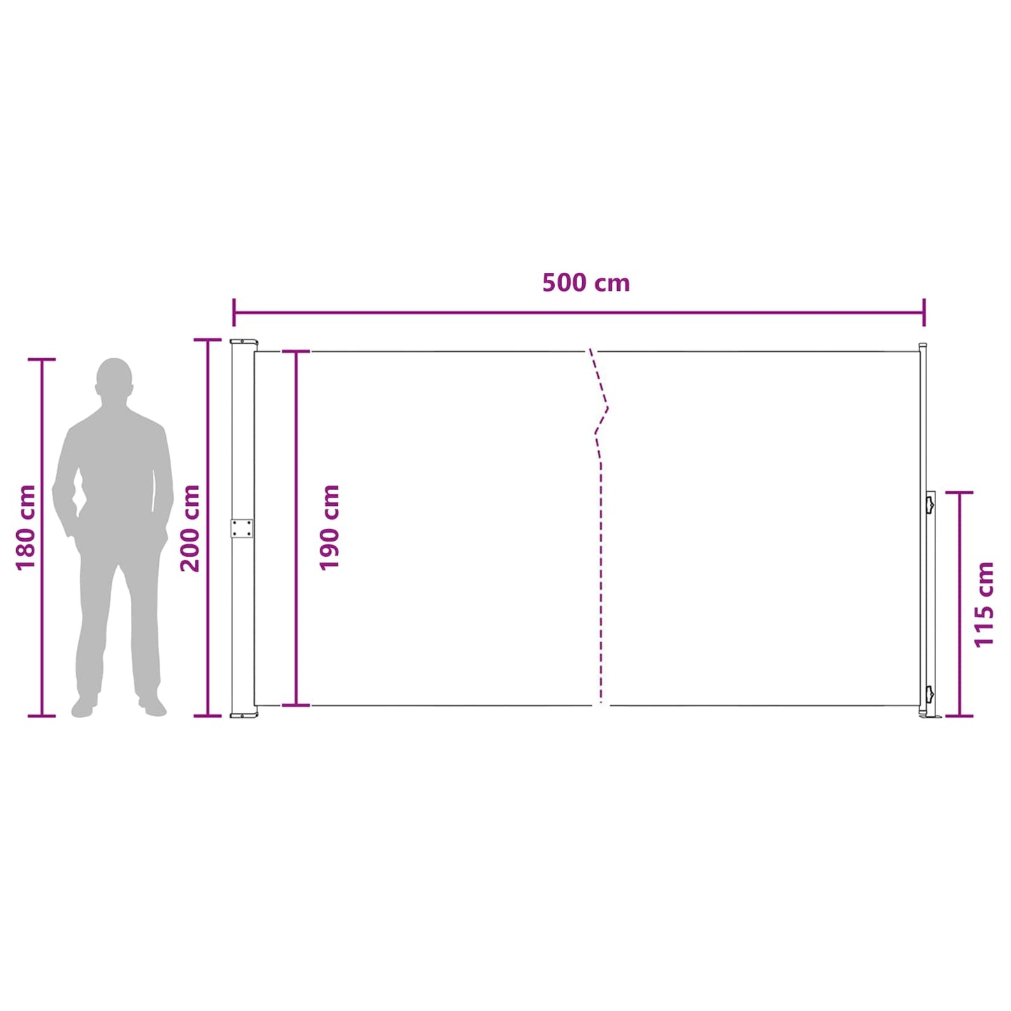 Udtrækkeligt Side-markise 200 X 500 Cm 100% Polyester Jern Stål - Billede 7