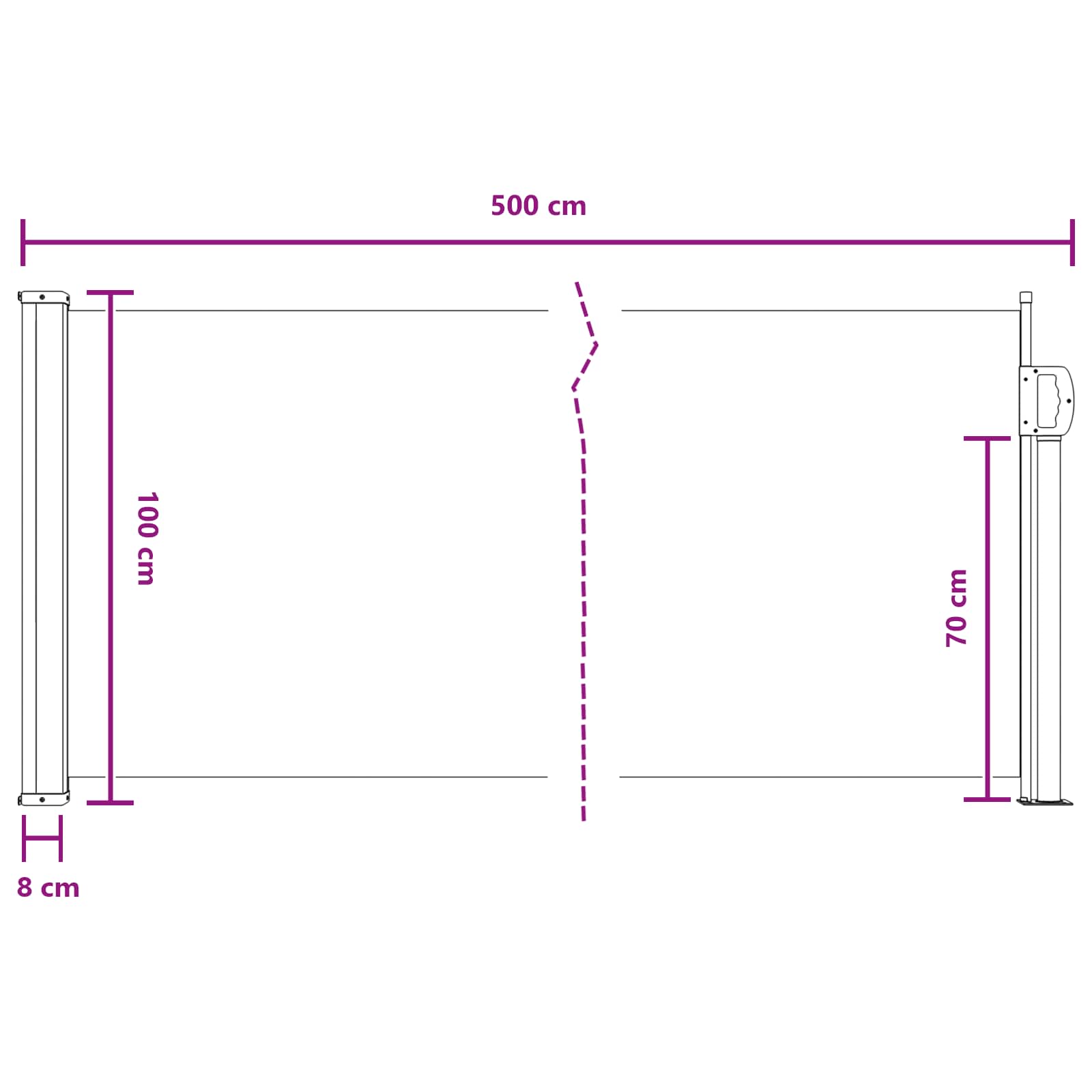 Udtrækkeligt Side-markise Sandfarvet 500 X 100 Cm Polyester - Billede 8