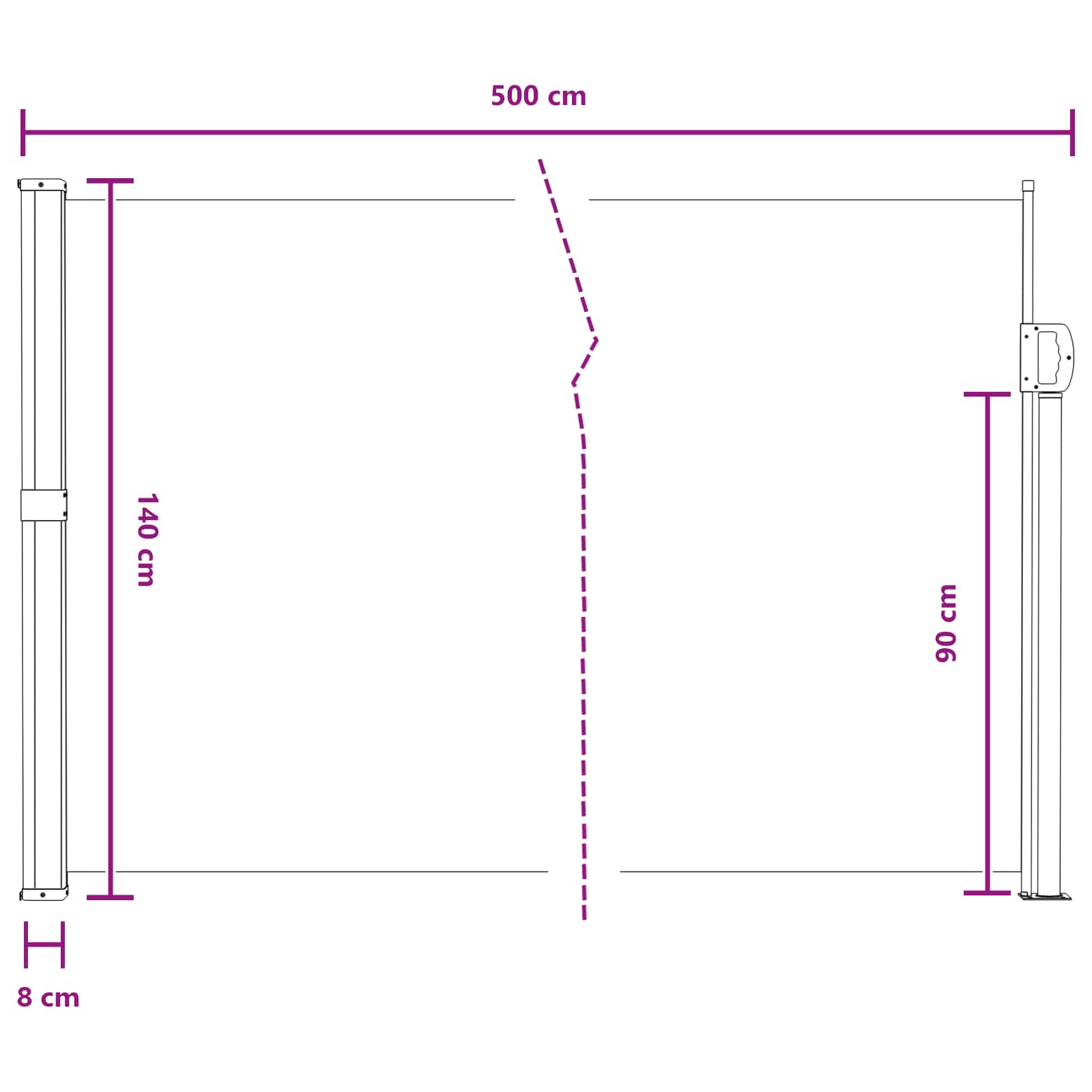 Udtrækkeligt Side-markise 500 X 140 Cm Polyester - Billede 8