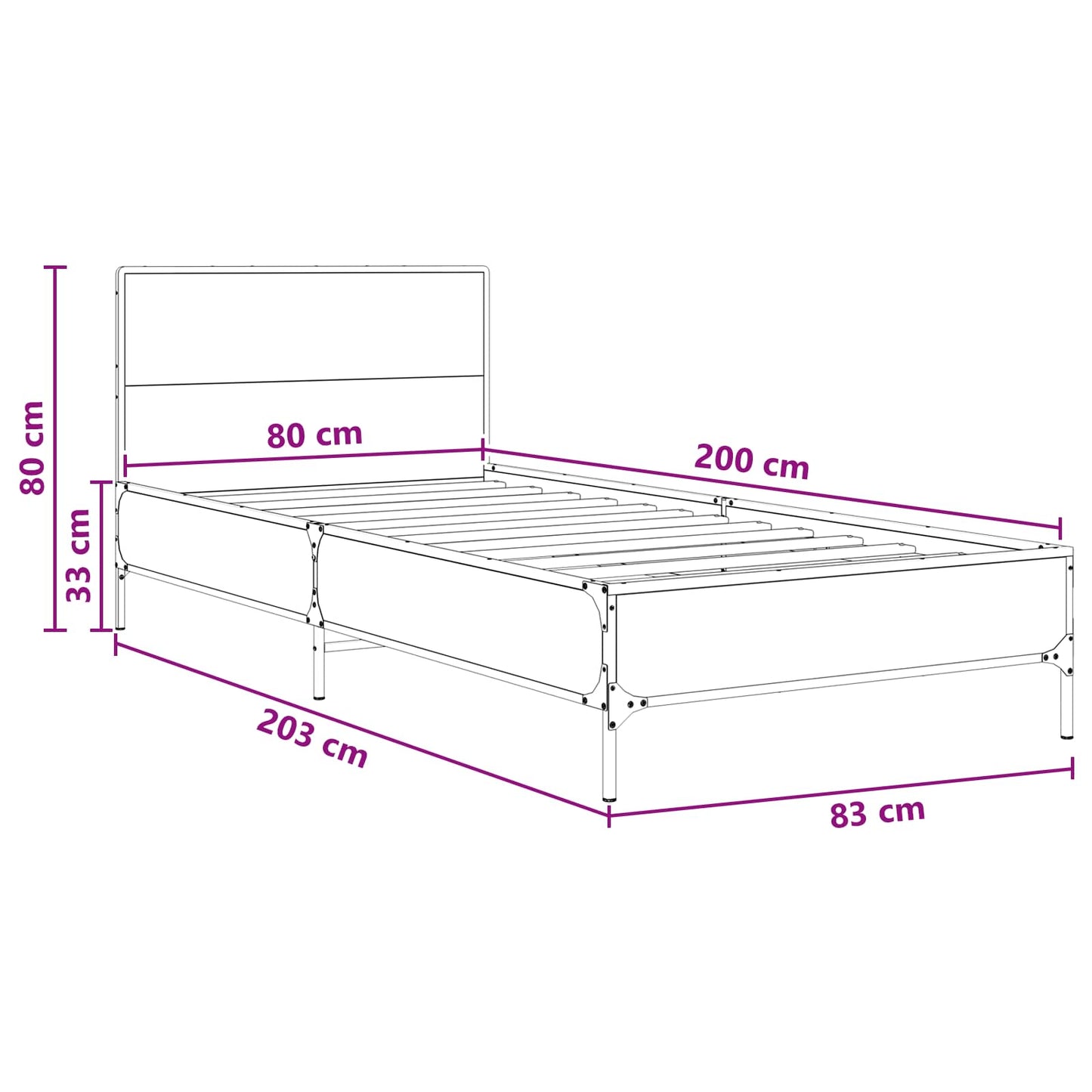Sengestel Med Hovedgærde 80 X 200 Cm Konstrueret Træ - Billede 8