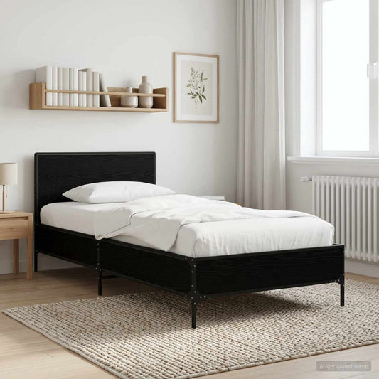 Sengestel Med Hovedgærde Sort Eg 80 X 200 Cm Konstrueret Træ - Hovedbillede