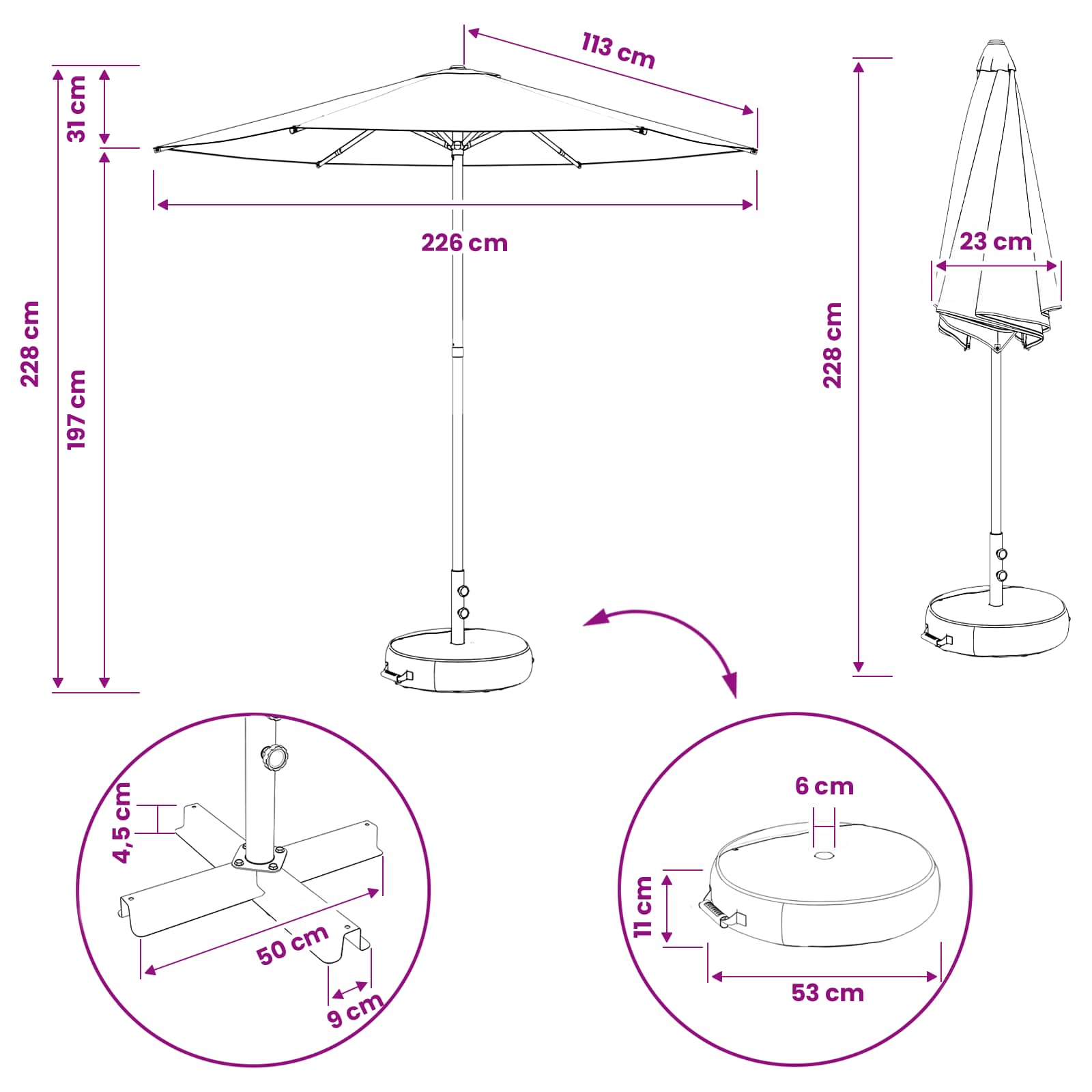 Haveparasol 230 X 230 Cm Polyester Rektangulær - Billede 8