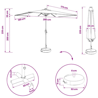 Haveparasol Med Led Lys Og Fod 200 X 300 Cm Polyester - Billede 10