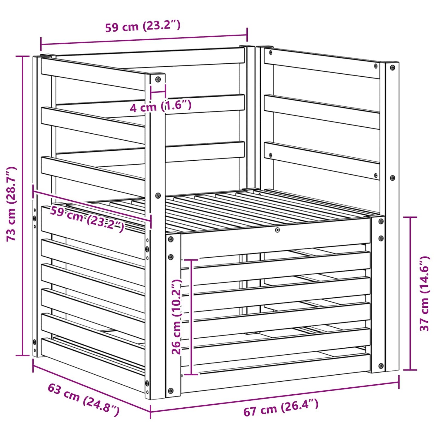 Udendørs Sofagruppe 67 X 63 X 73 Cm - Billede 7