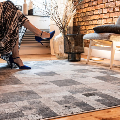 Elles 214 Tæppe Med Patchwork Udtryk Og Viskoseoverflade - Billede 2