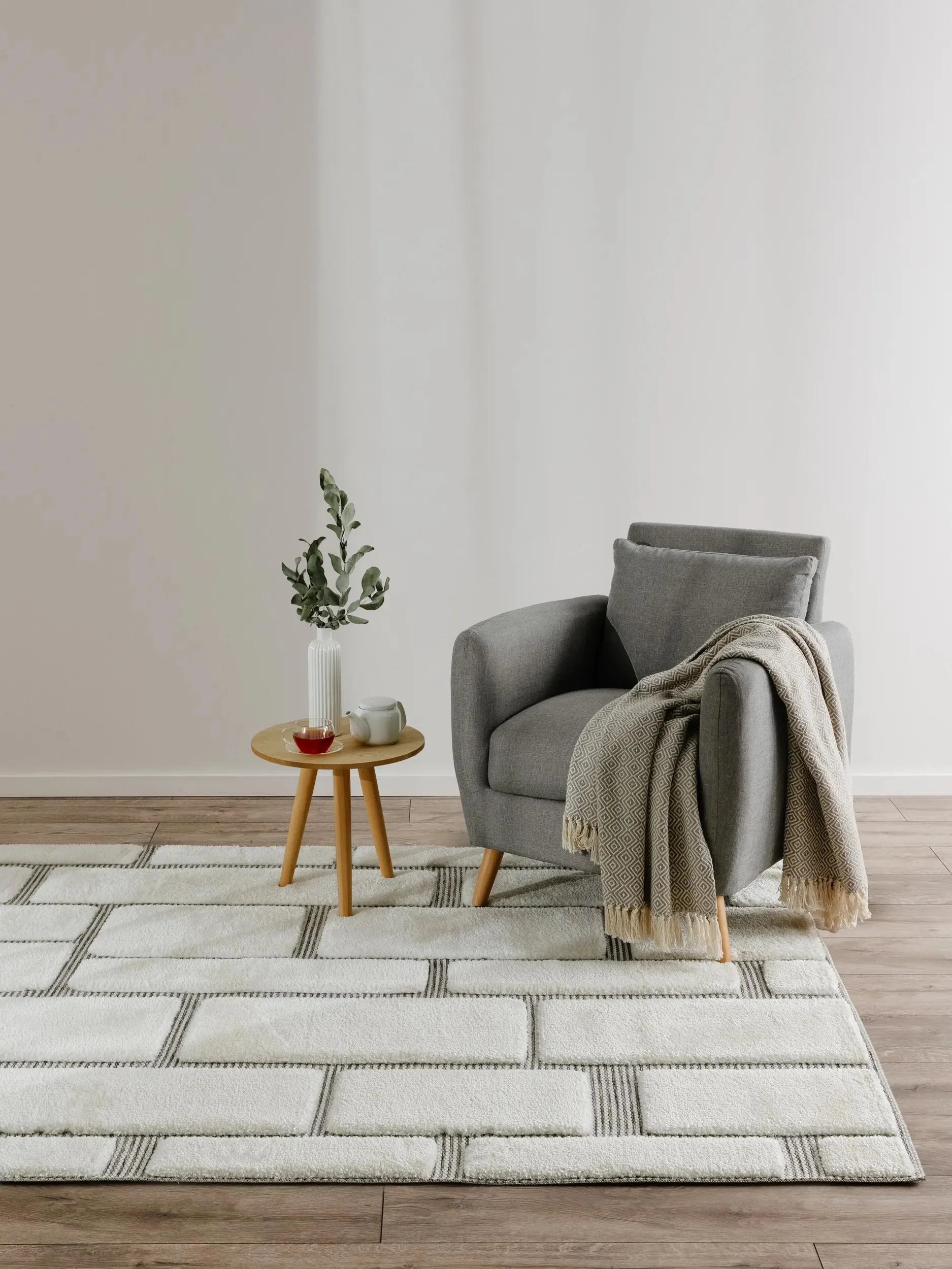 LUNA Creme Grå Tæppe - Hovedbillede