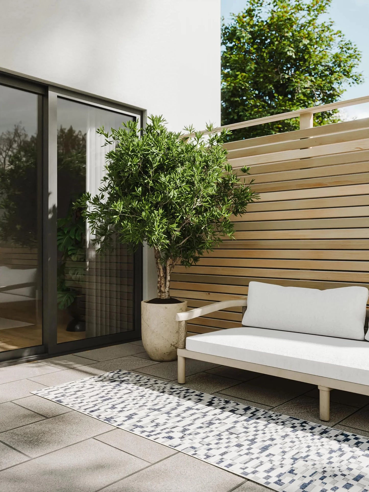 ZORRO Hvid Blå Indendørs- Og Udendørs Tæppe